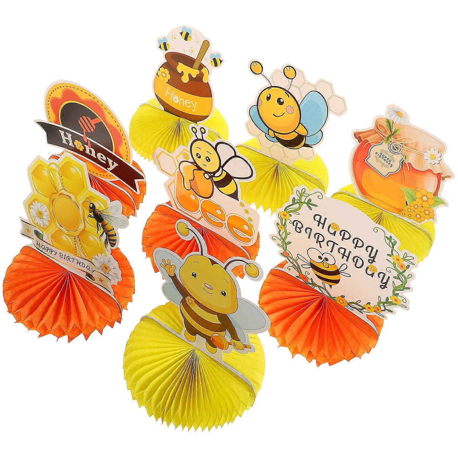 Birthday Honeycomb Decorations Kids Use Cartoon Bee-Shaped Tabletop Centerpieces Assorted Color 8Pcs
