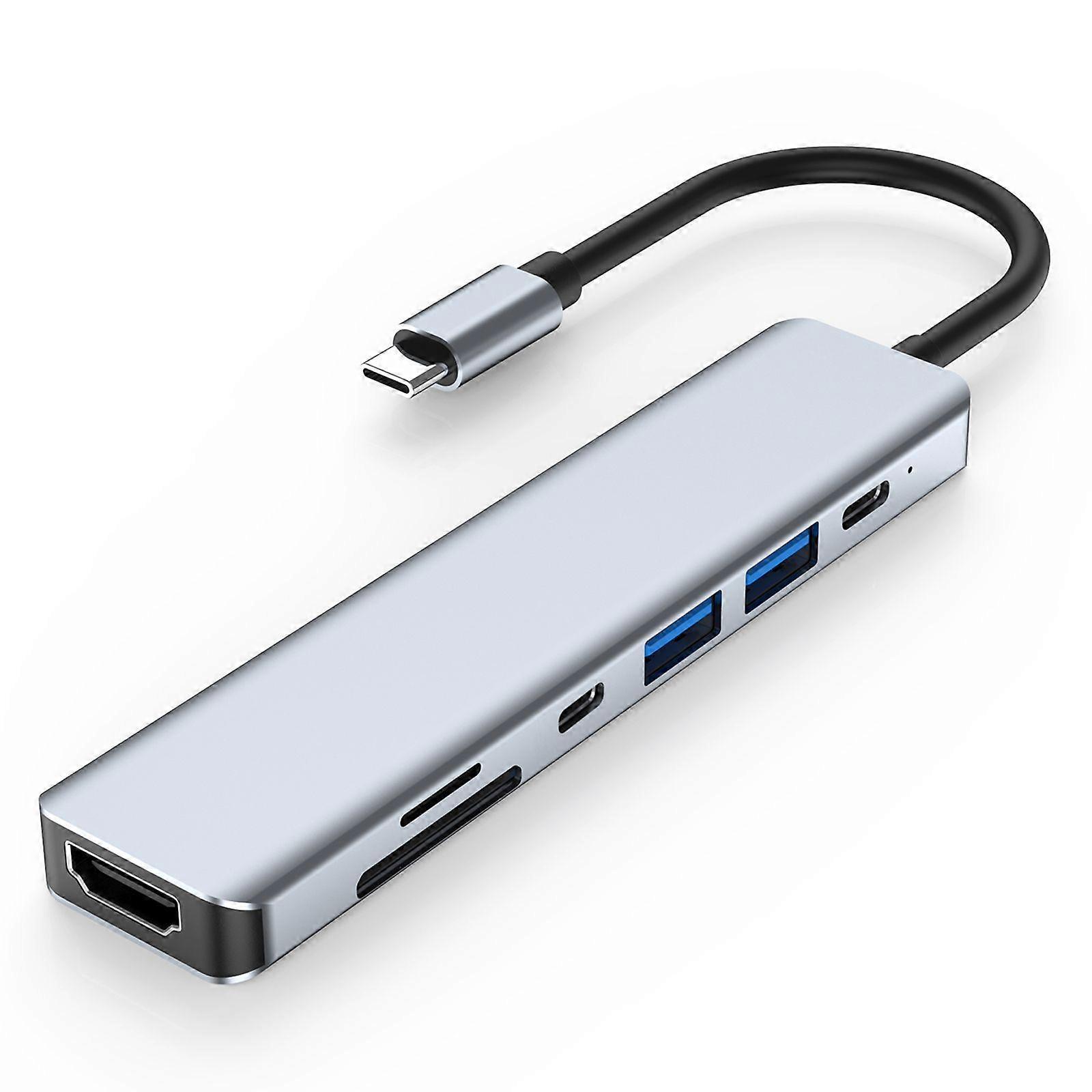 2121 7-in-1 USB-C Docking Station Lightweight Portable USB Hub Adapter Multi-Port Type-C Converter Support HD 4K 30Hz, PD 87W, 5.0Gbps Data Transmissi