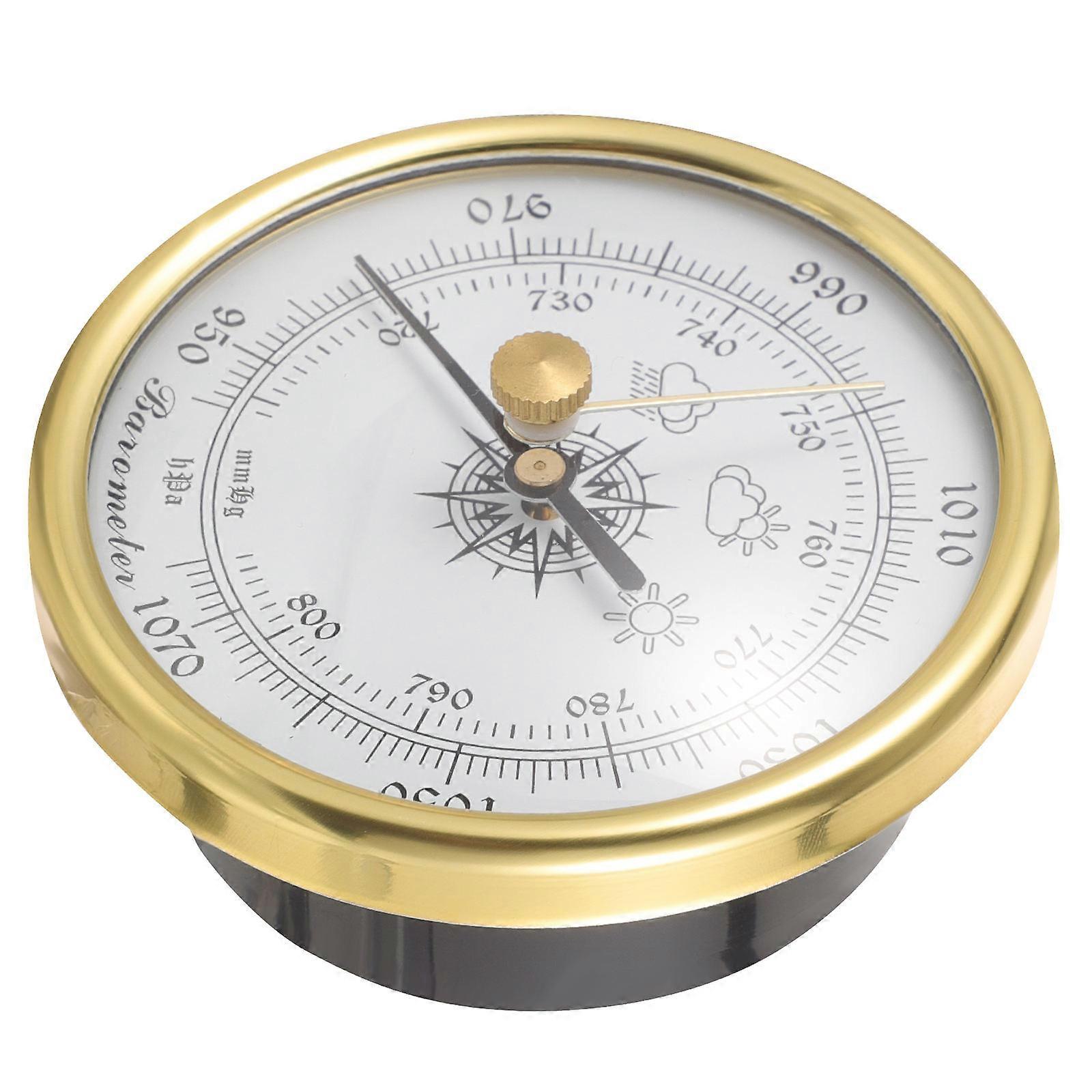 Calibrated Barometer Aneroid Barometer Tool Weather Measurement Dial Type Barometer Gold Rim with White Background 7x7cm 1Pcs