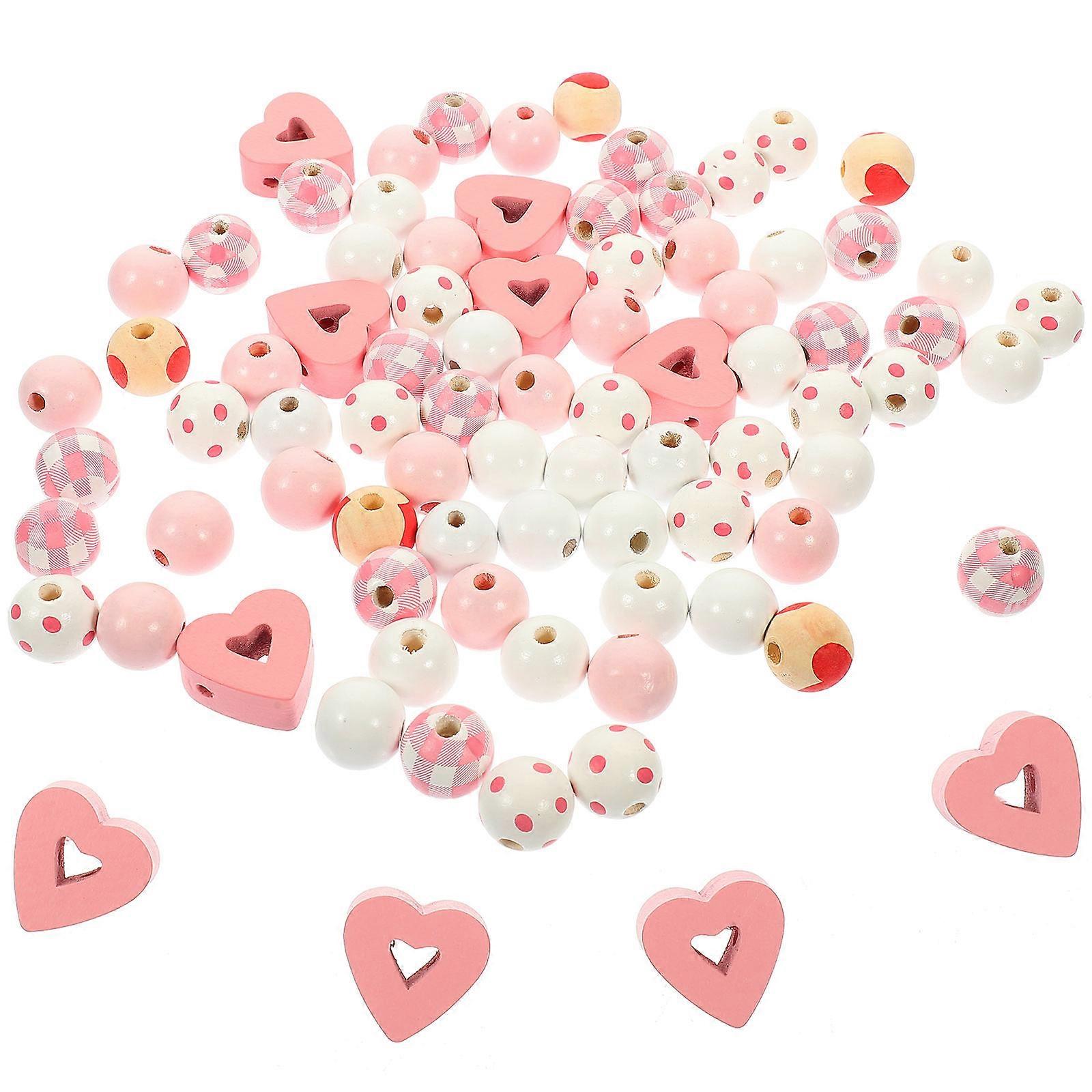 Beads For Jewelry Making Heart Shaped Wooden Beads DIY Spacer Beads For Valentine's Day Pink 1.6X1.6cm 190Pcs