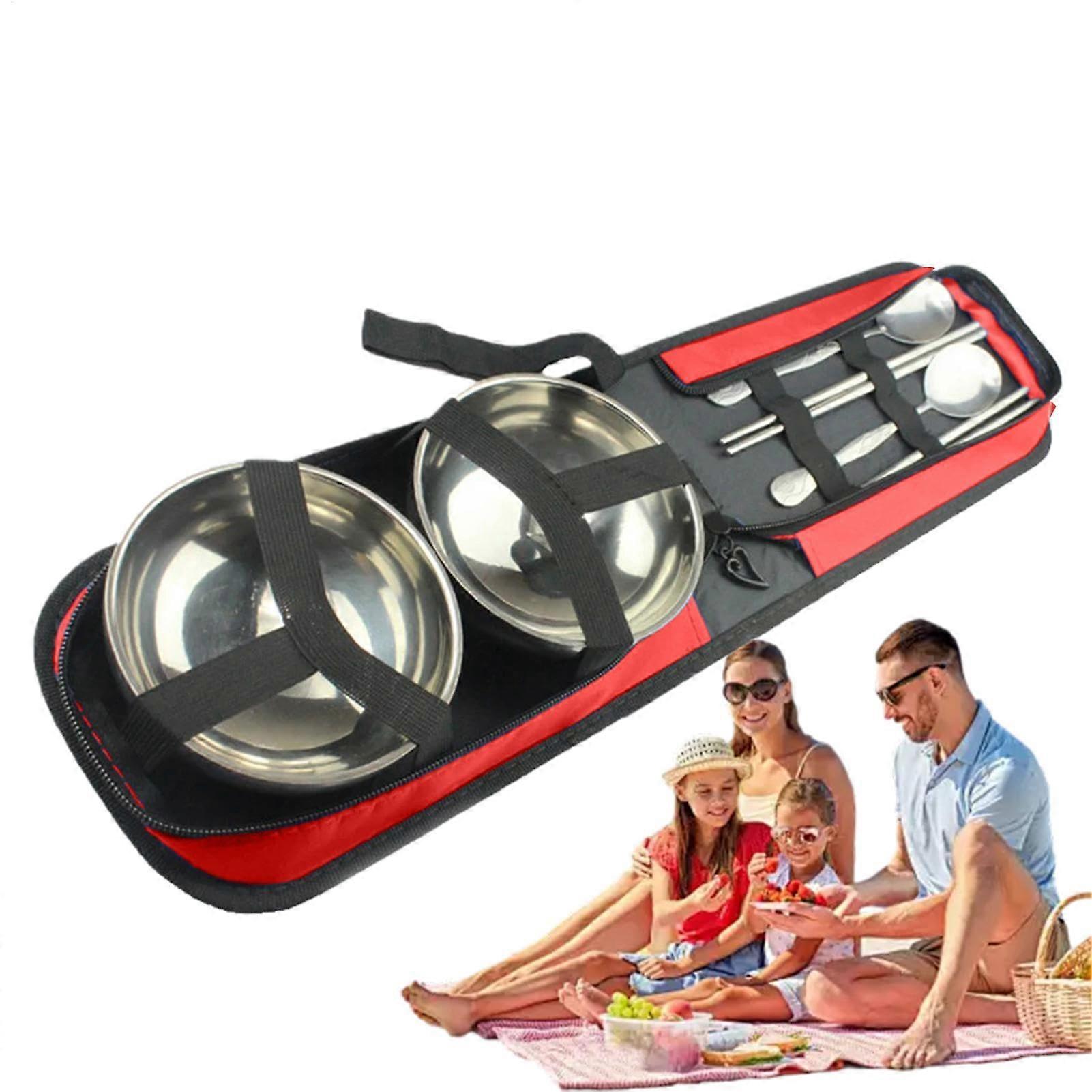 Picnic Tableware Set Utensil Set Stainless Steel Utensils with Bowl, Spoon, Chopsticks