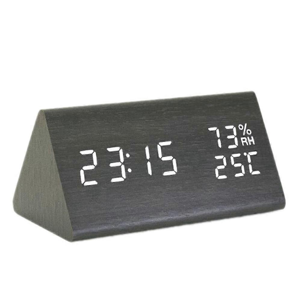 Creative Temperature And Humidity Multi-Function Silent Alarm Clock Creative Led Wood Clock-Black Wood