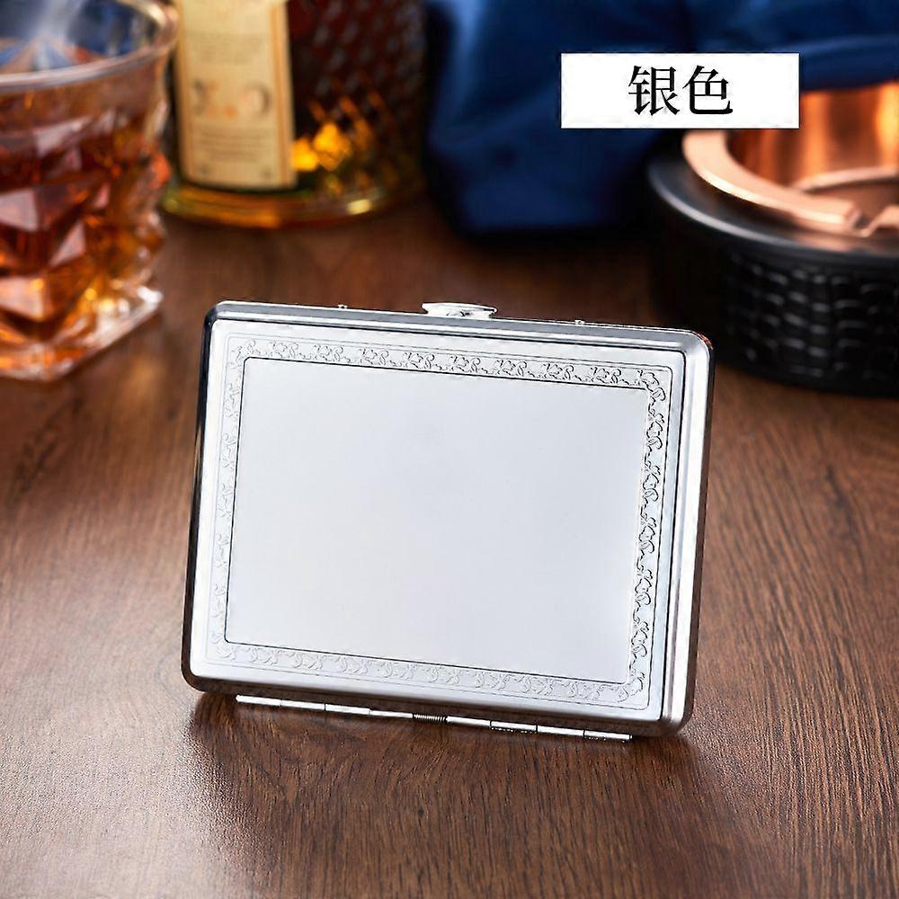 Cross-Border Metal Men's Cigarette Box, 20 Thick And Medium Pieces, Pu Leather Iron Clip, Moisture-Proof, Pressure-Resistant, Simple, Light And Portab