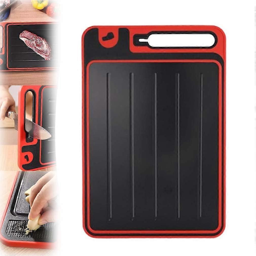 4-in-1 Thawing Mat and Defrosting Board with Knife Sharpener and Spice Grater, 21 x 31 cm Quick Defrosting Plate for Food