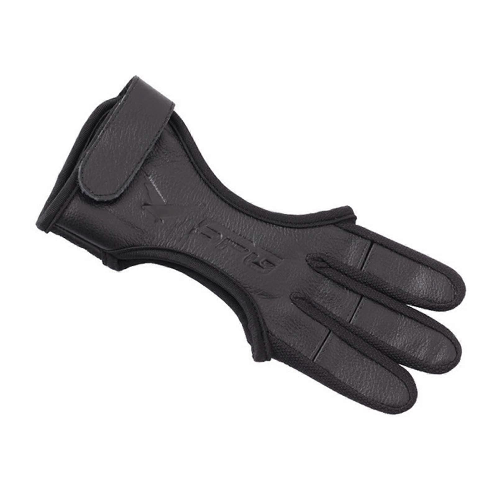 Archery Gloves, 3-Finger Leather Arm Protector, Black Schützenhandschuhe, Size L for Target Shooting