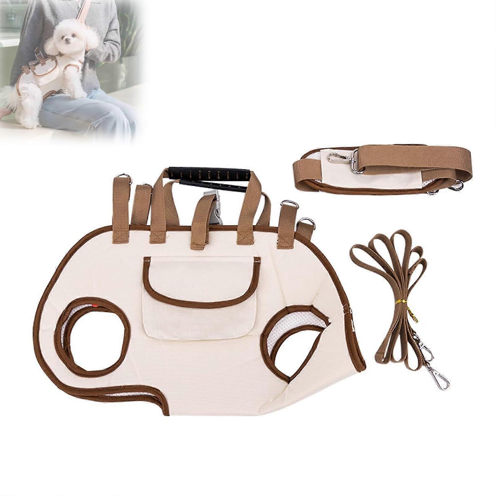 Breathable Multi-Function Pet Carrier Backpack for Small Dogs and Cats, Adjustable Harness with Traction Leash, Beige, Small