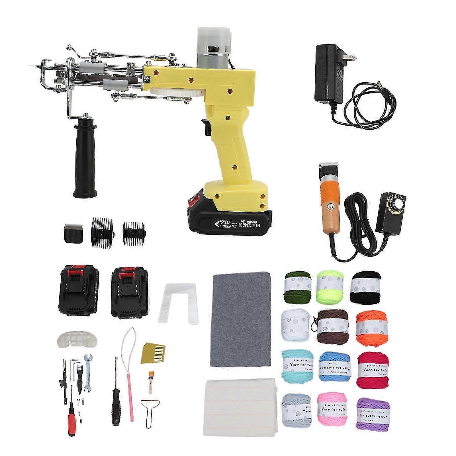 Tufting Gun Starter Kit 2 In 1 Cordless Cut Loop Pile With Tufting Shears Rug Making Set Yellow Us Plug 100240v
