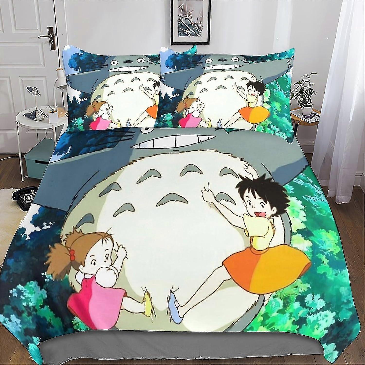 Anime-Inspired Premium Hidden Zipper Duvet Cover Set - Colorful 3D Print Microfiber Bedding, Complete 3-Piece Set with Pillowcases, Ideal fo