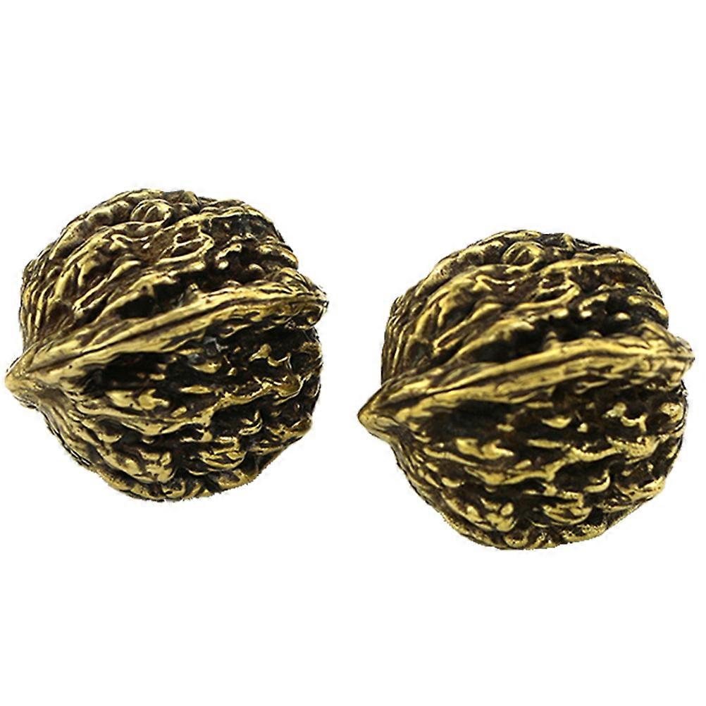Brass Amusement Piece Walnut Handle Pair Golden Color Retro Style Entertainment 1 Pair