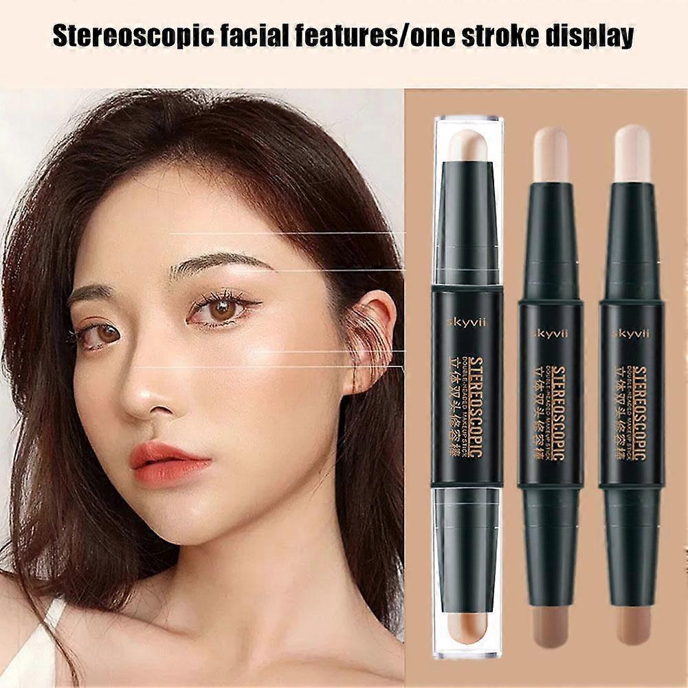 01 Natural color + dark brown (A) $skyvii double-headed contour stick to brighten the nose shadow highlight stick V-face makeup shadow pen