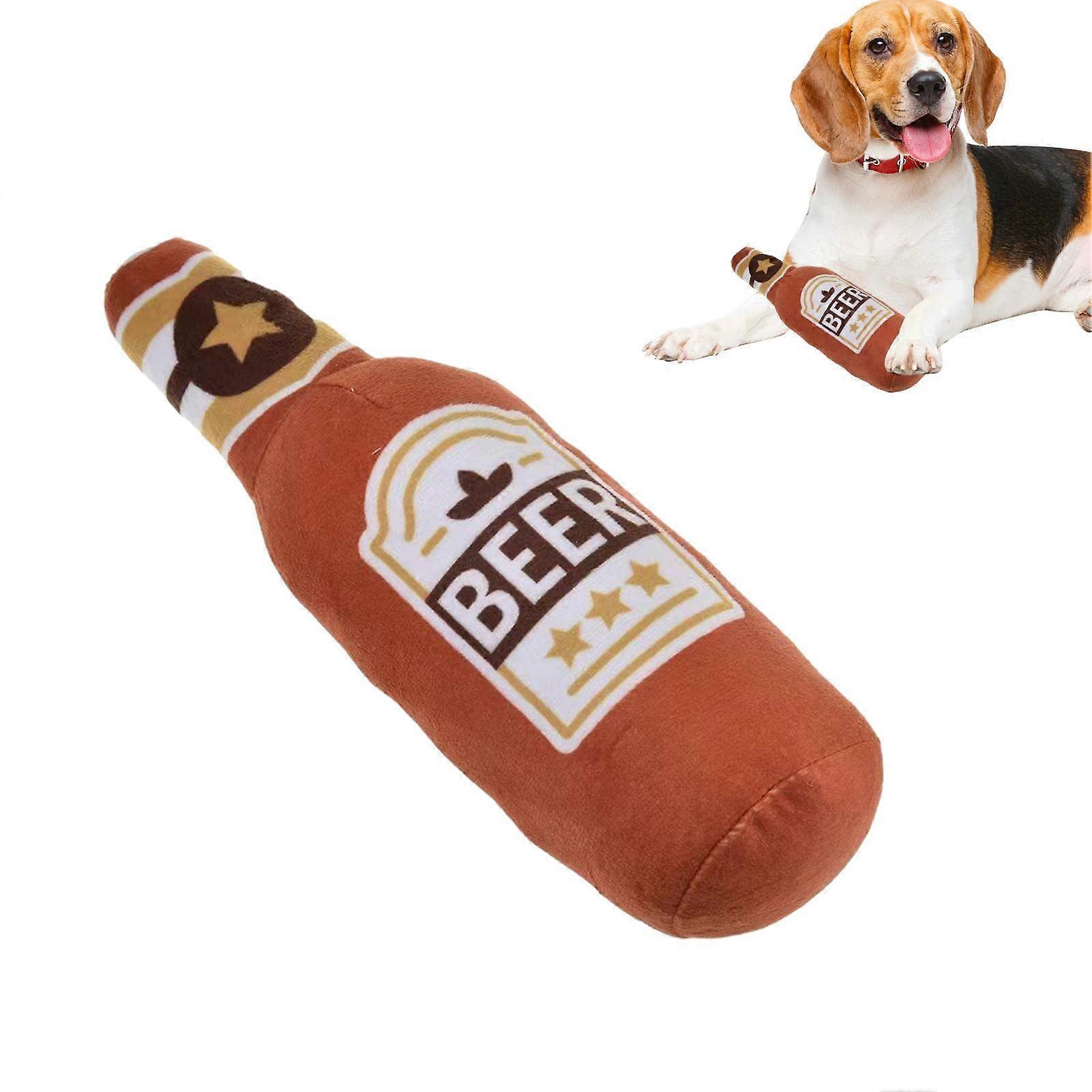 Squeaky Dog Toy, Soft Beer Bottles, Plush Dog Toy, Squeaky Toy, Chew Toy, Cute Teeth Dog Chew Toy for Small, Medium, Large Dogs brown