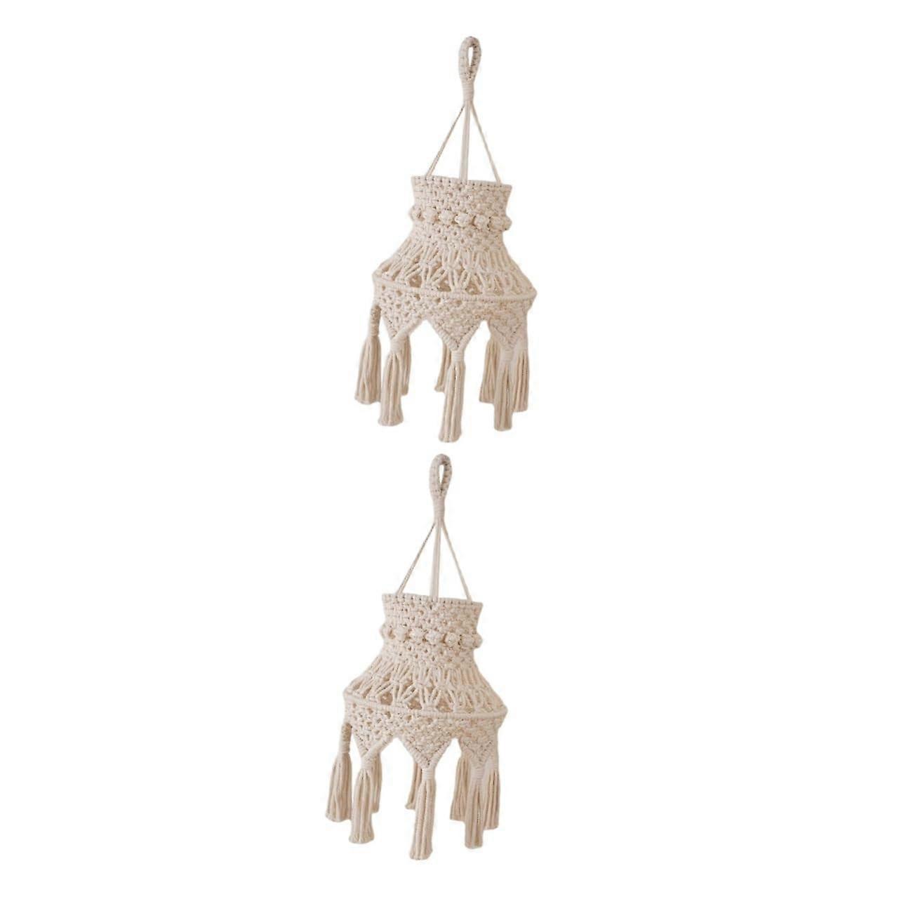 2 x HandWoven Lampshade Handmade Macrame Large Lampshade Edge Lampshades for Table Lamps Shades Mini Lampshade Linen Night Metal