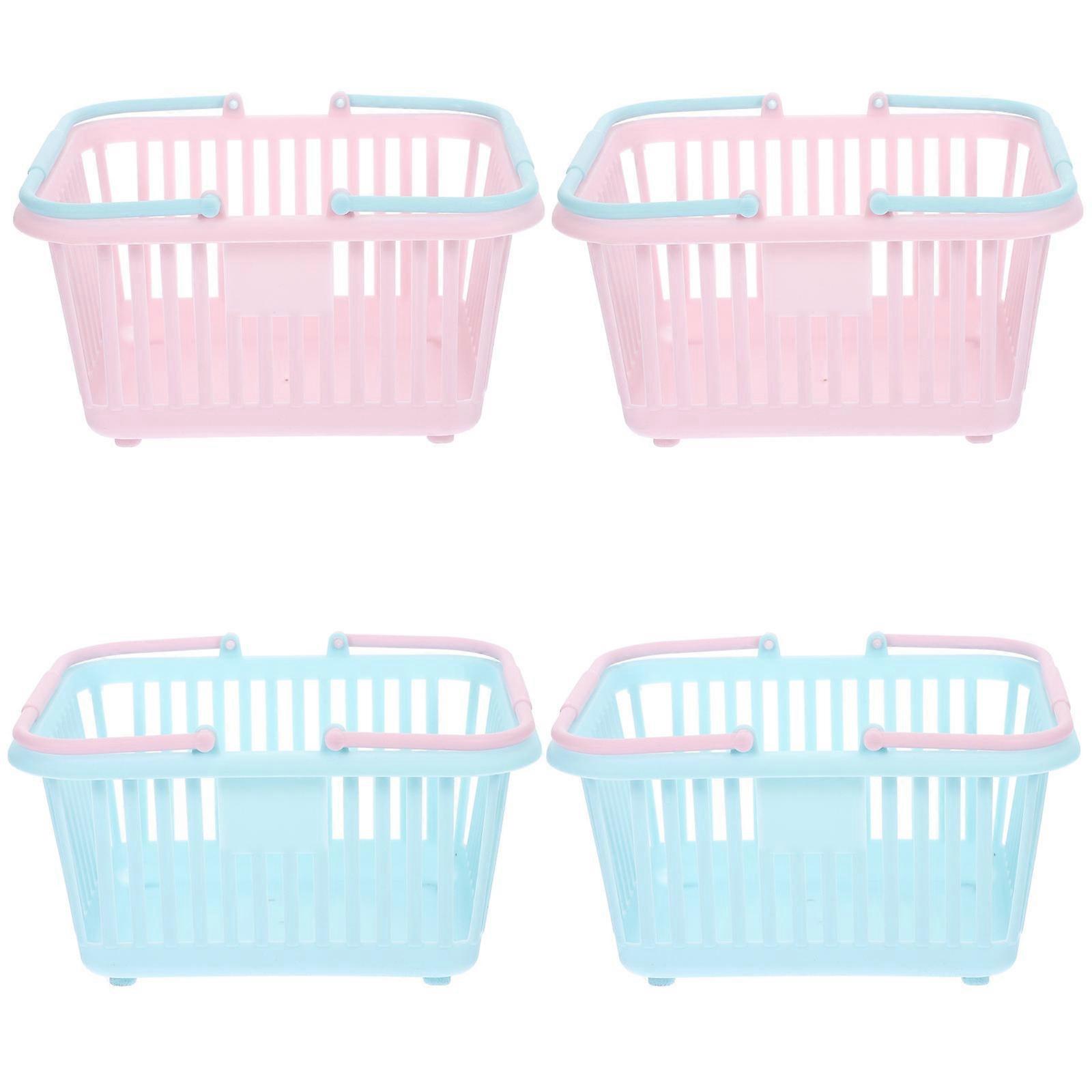 4pcs Small Plastic Baskets with Handles – Stylish Storage for Bathroom, Kitchen, Playroom – Practical Design for Essentials and Snacks