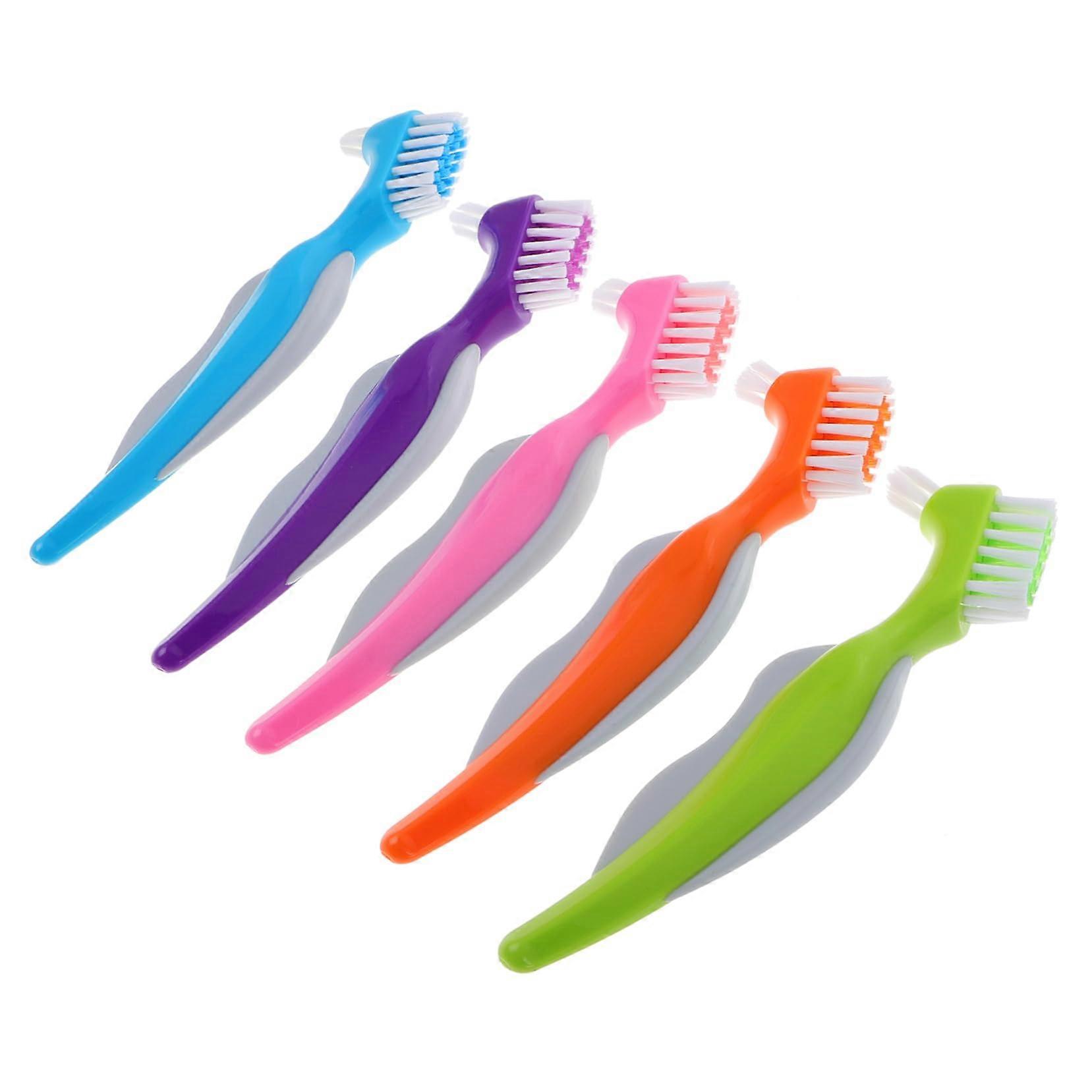 Dentures Toothbrushes Hard Denture Brushes Double-Head Design For Dentures Care Stiff Bristles All-Denture Compatible