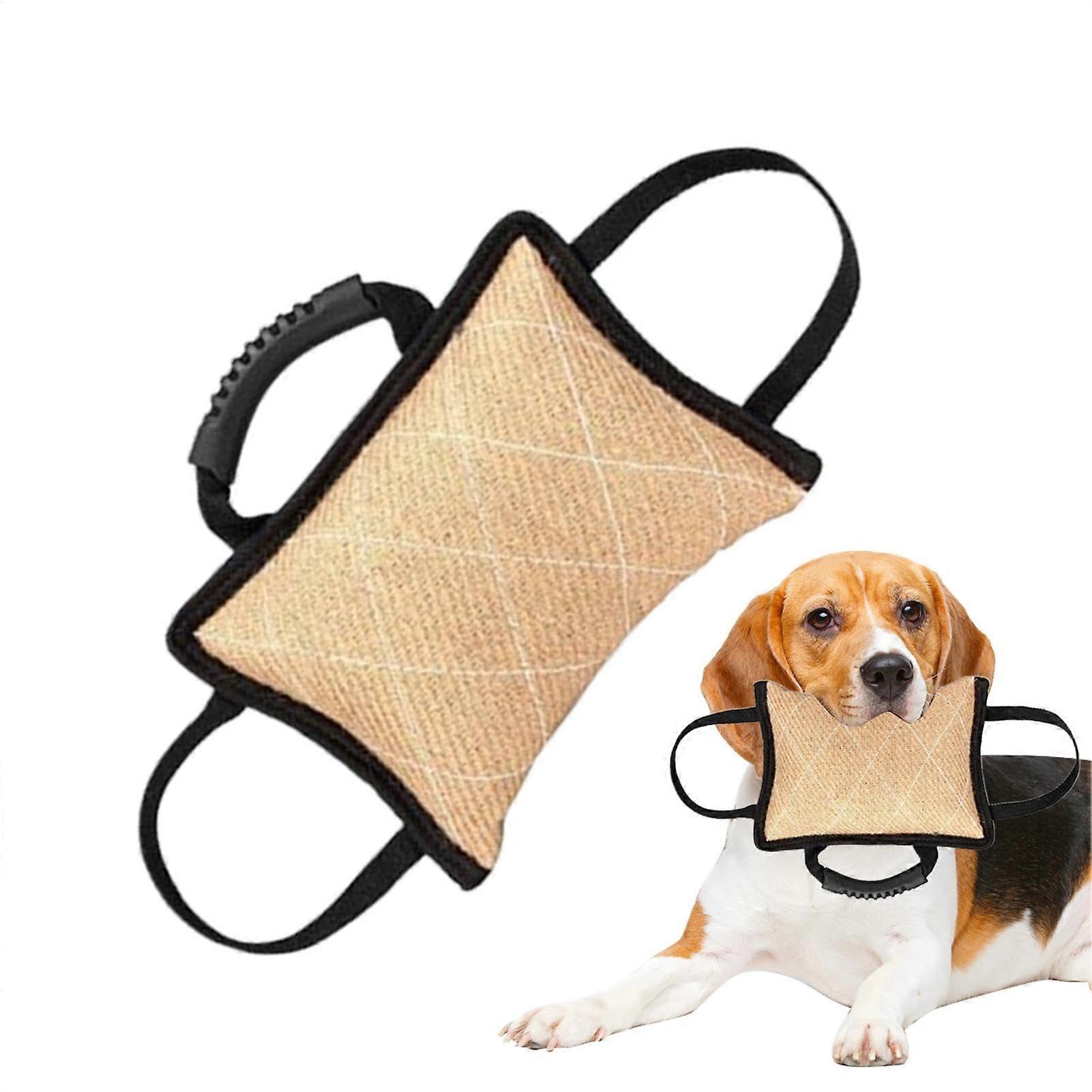 Dog Bite Pillow | Dog Training Toy with 3 Handles | Durable Khaki Bite Cushion for Aggressive Chewers | Interactive Dog Plaything