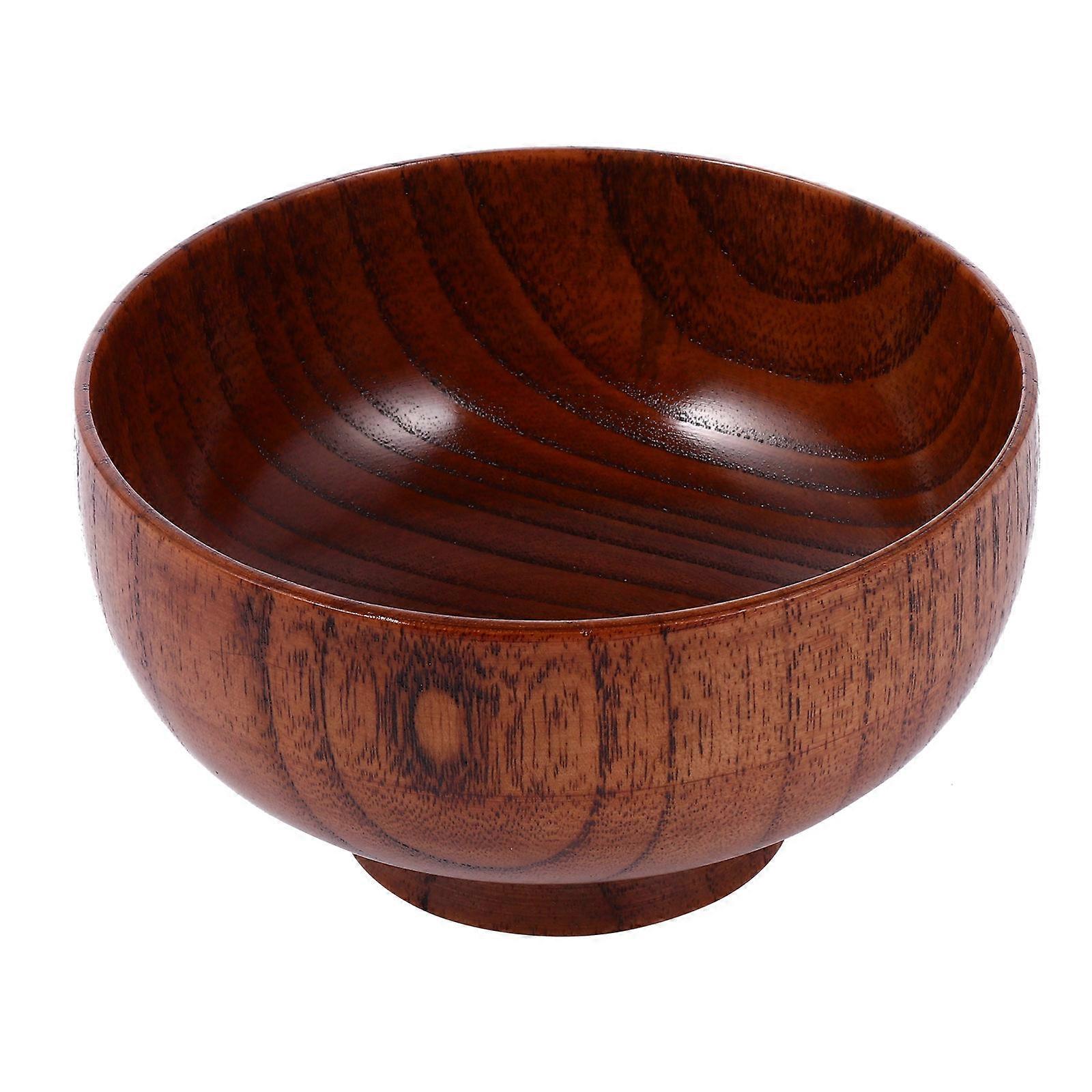 Tableware Wood Bowl Soup Container Home Dining Straight Rim Wood Texture Design 1Pcs