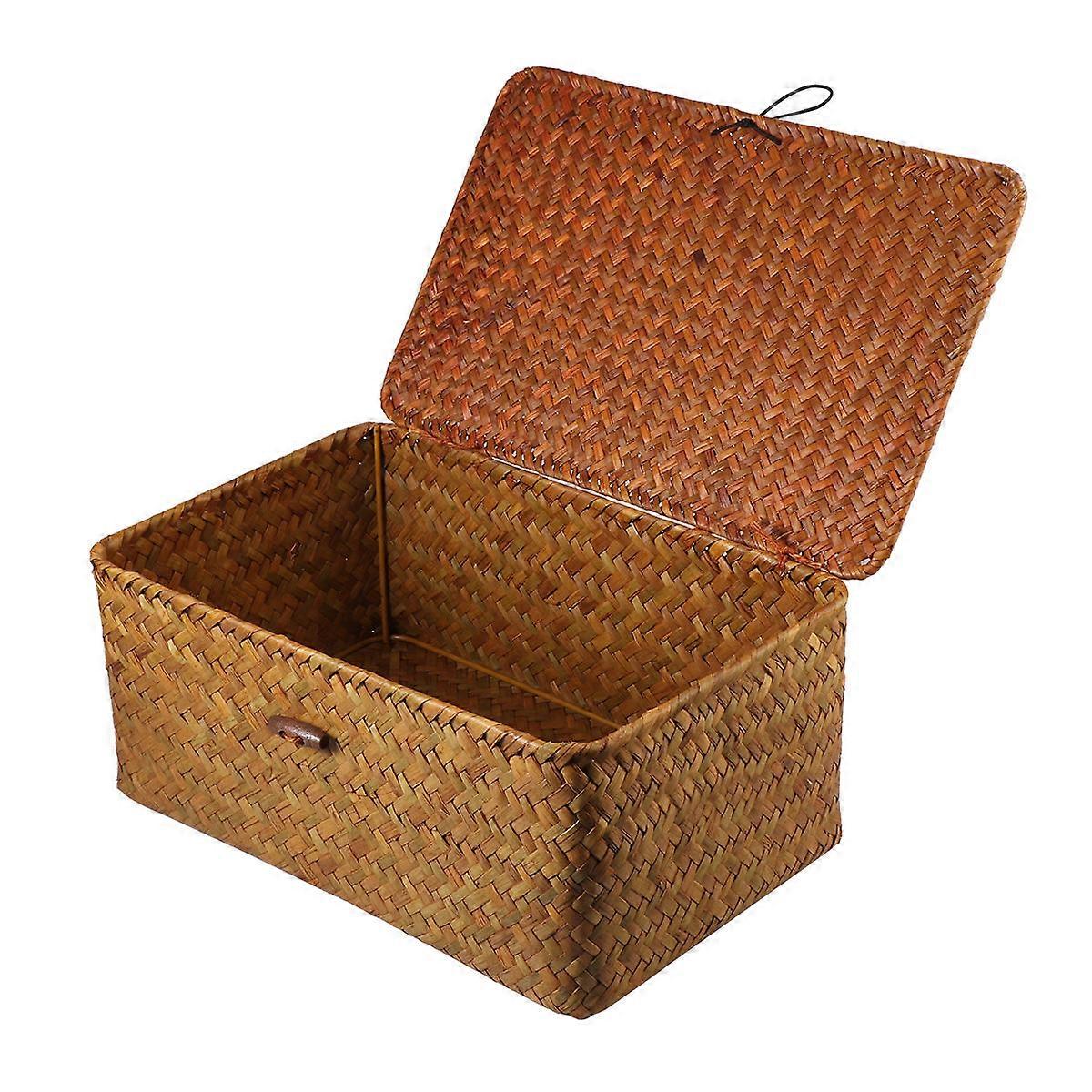 Woven Box Seaweed Basket Rectangular Home Storage Solution Dark Brown 1Set