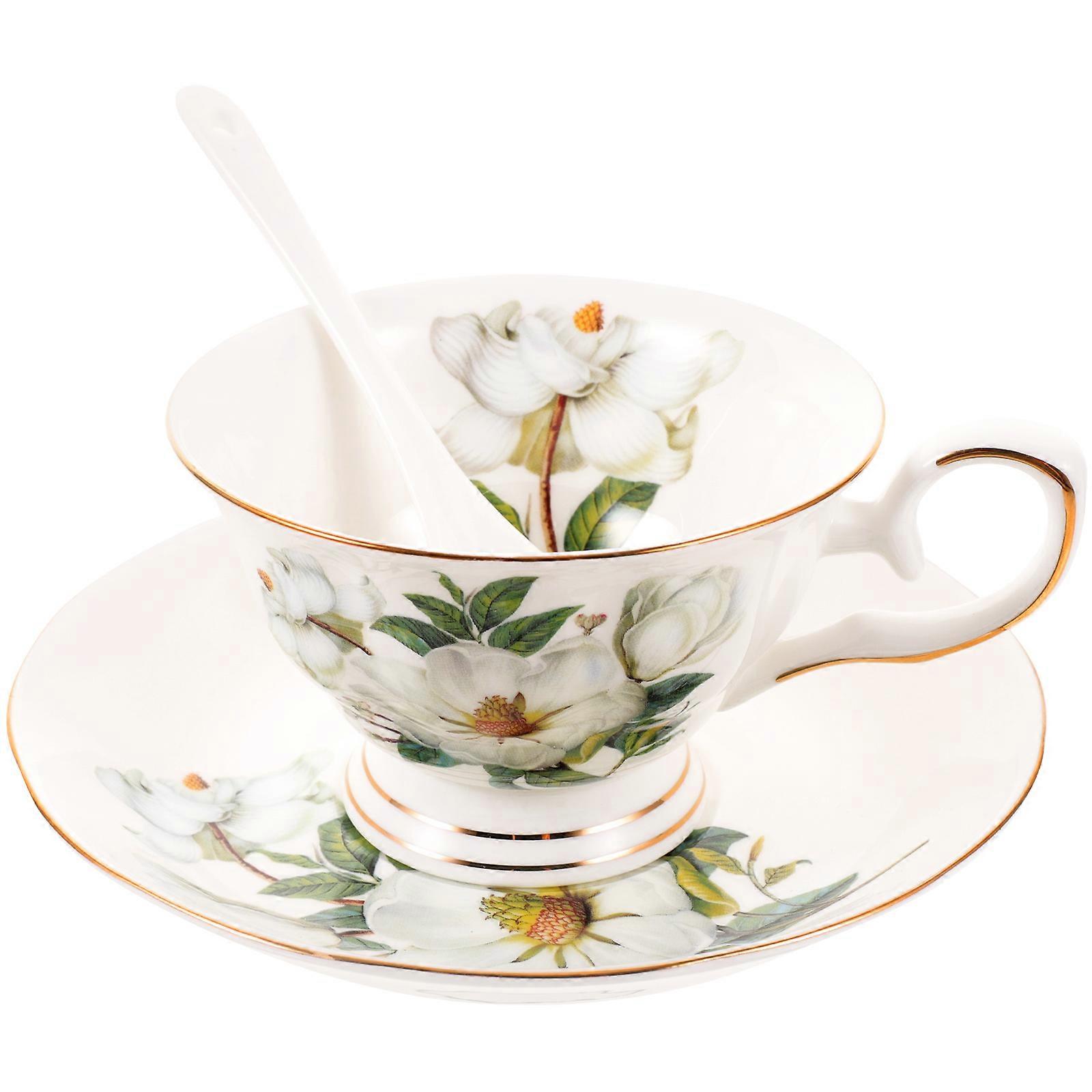 Vintage Tea Cups Porcelain Coffee Cup Saucer and Spoon Set Dessert Shop 13X10.5X5.6CM Serving Juice 1Set