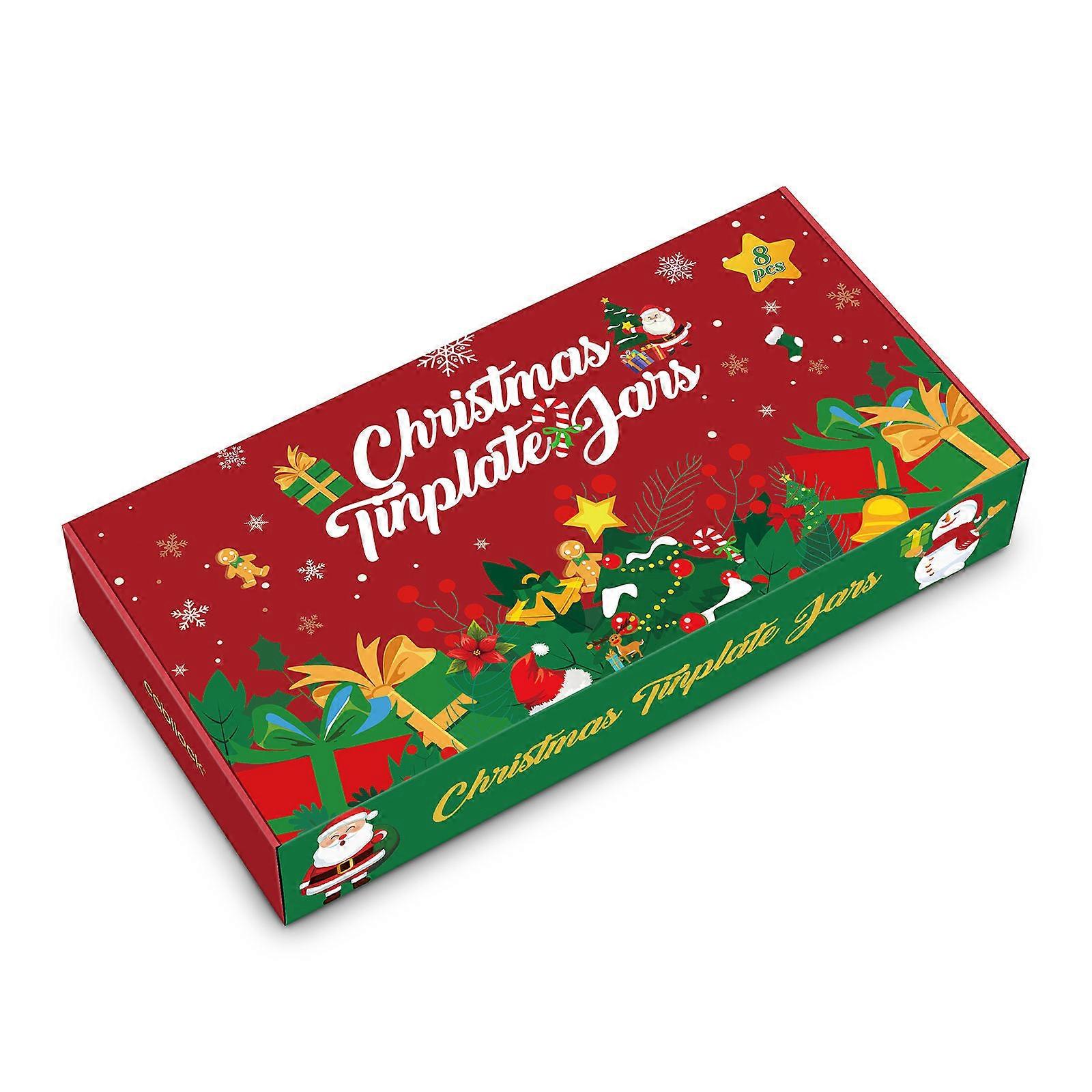 Christmas Cookie Tins 8pcs 8oz:Christmas Holiday Printed Round Metal Tins With Lids With 8pcs Tags For Candy Spices Tea Diy Candles Dry Storage Party