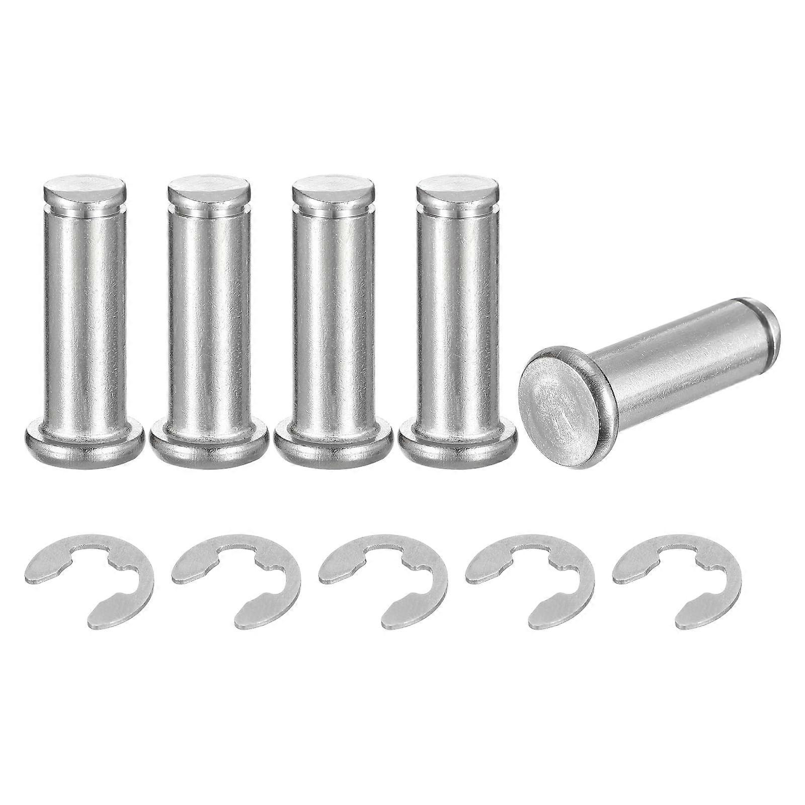 M10 x 30 mm 304 Stainless Steel Cylindrical Shaft Locking Ring Positioning Pin Set of 5, Flat Head Grooved Hinge Pin, Silver
