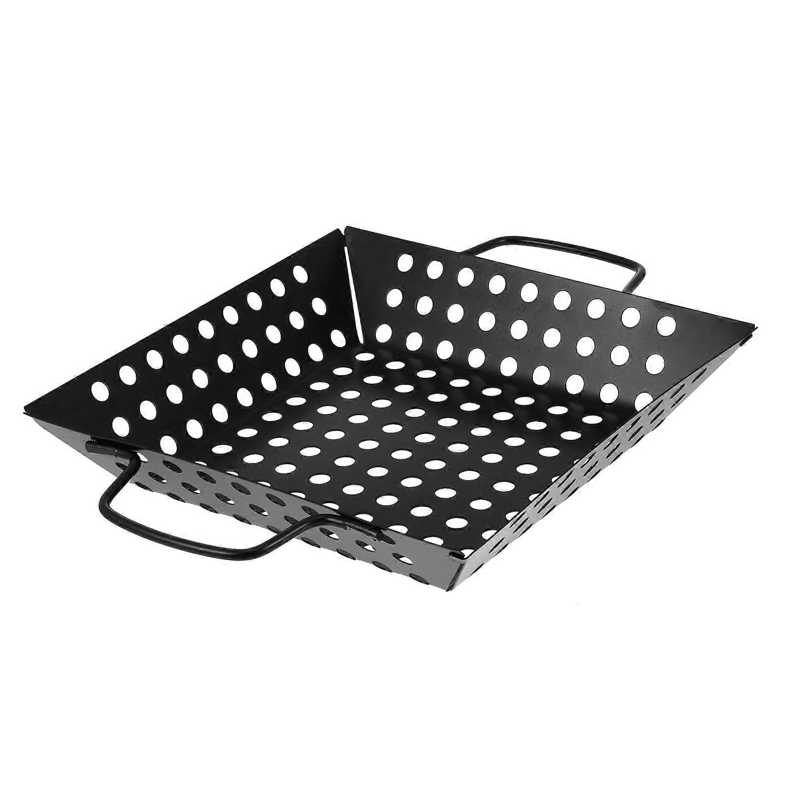 Non Stick BBQ Grill Basket Cooking Tray for Meat & Vegetables, Portable Steel Bakeware with Handles for Outdoor Grilling
