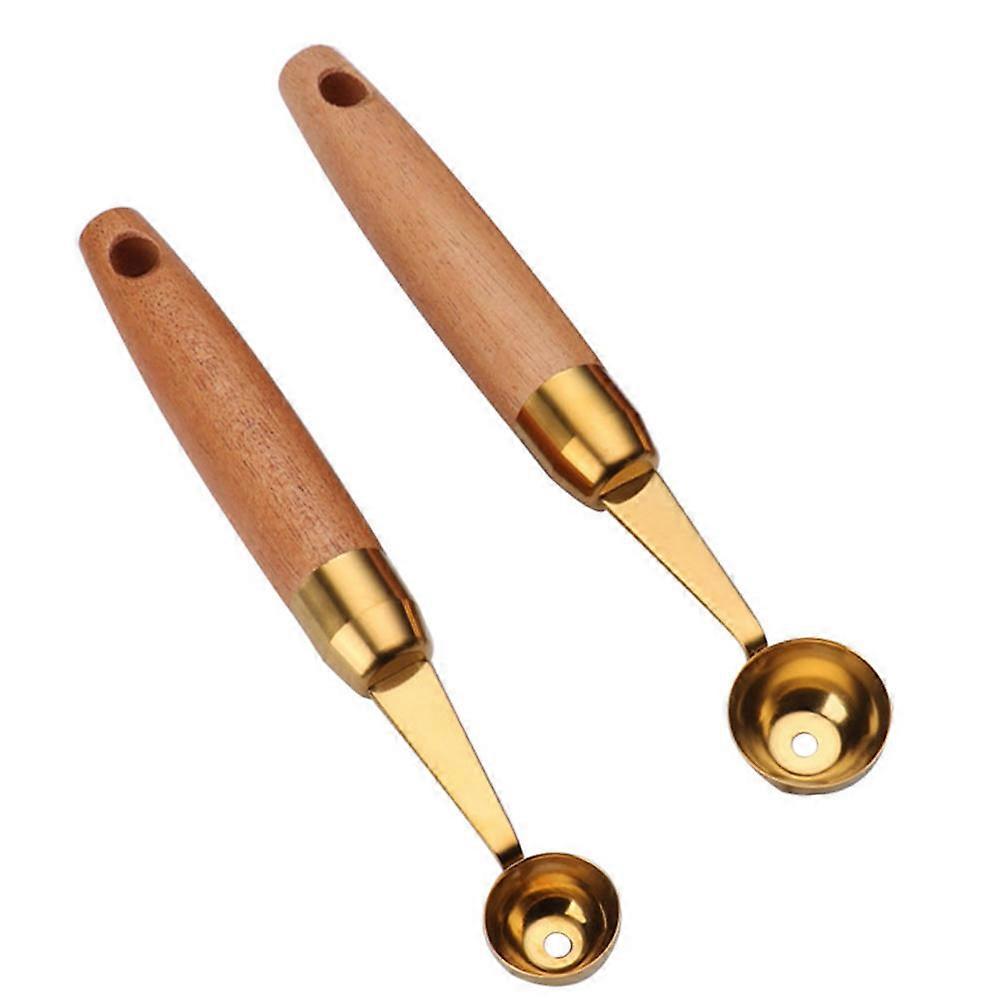 Fruit Digging Scoop with Stainless Steel and Comfortable Wooden Handle for Kitchen Use 2pcs Assorted Color