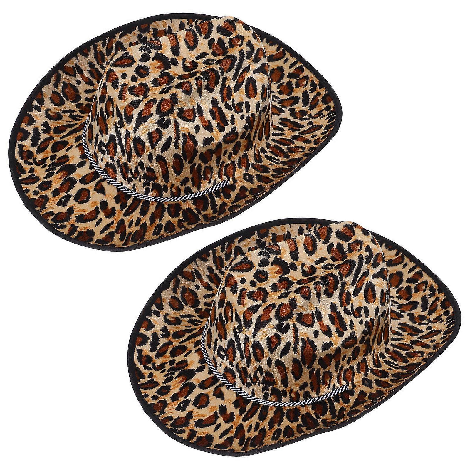 2pcs Leopard Print Cowboy Hats Fashion Accessories for Stage Performances, Costume Parties & Daily Wear Bold Statement Decor