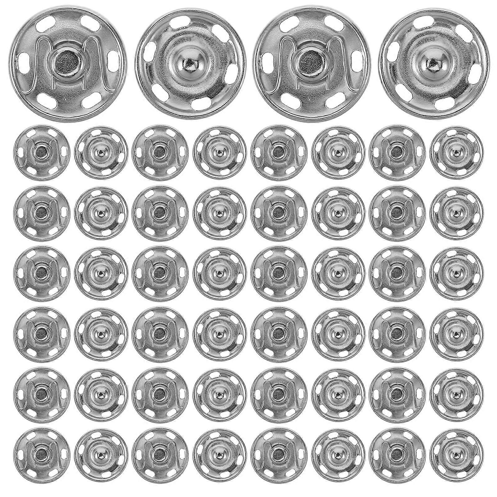 Clothing Snap Buttons Sew on Metal Snap Fasteners Press Studs 50Pcs Silver