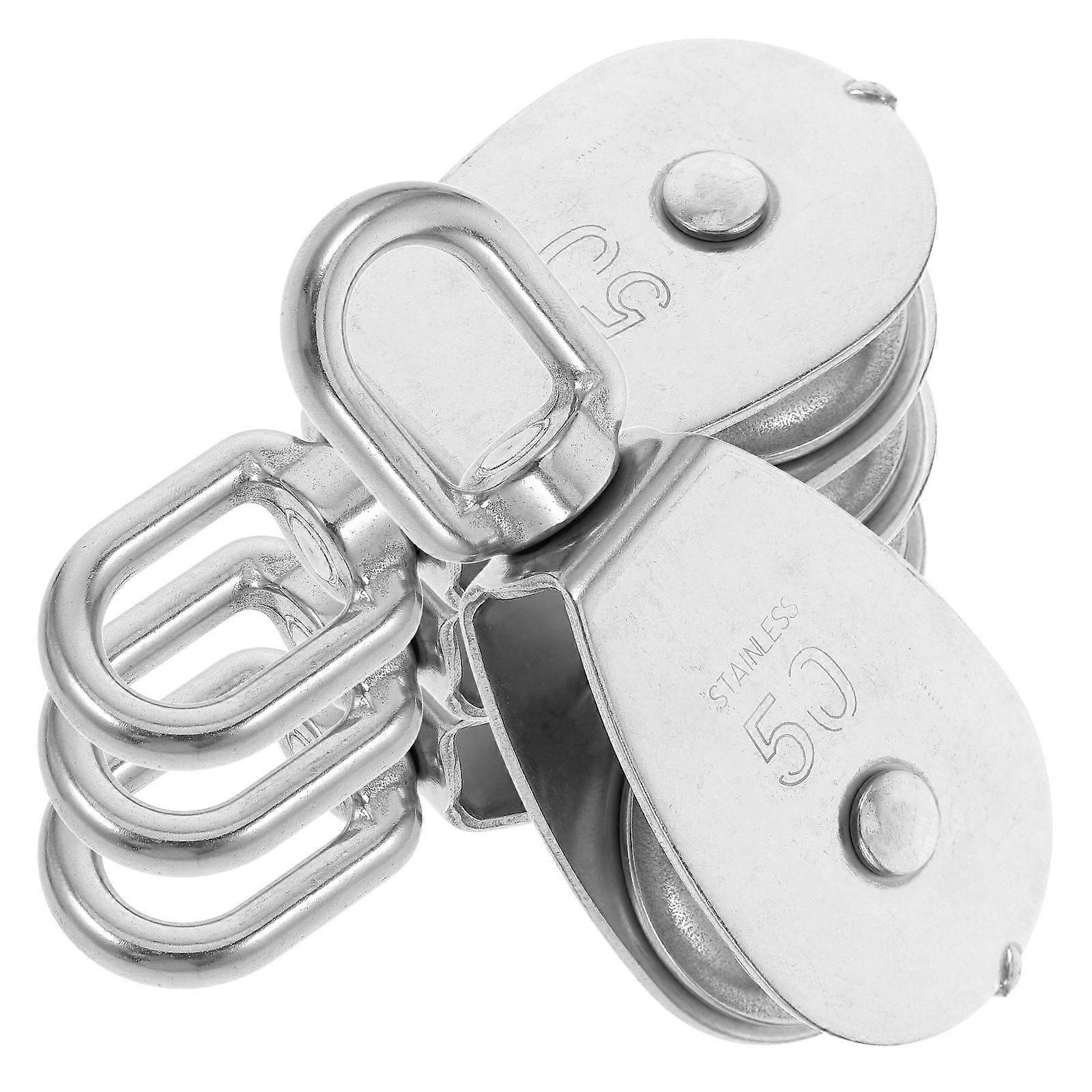 Silver Stainless Steel Single Pulley Block Hoisting Device for Warehouses with Rotating Hook Design 4Pcs