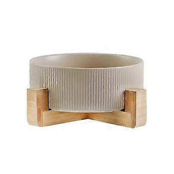 Ceramic Dog Bowls with Wooden Stand - Heavy Weighted Water & Food Dish for Dogs in Khaki - Stylish Pet Dining Set
