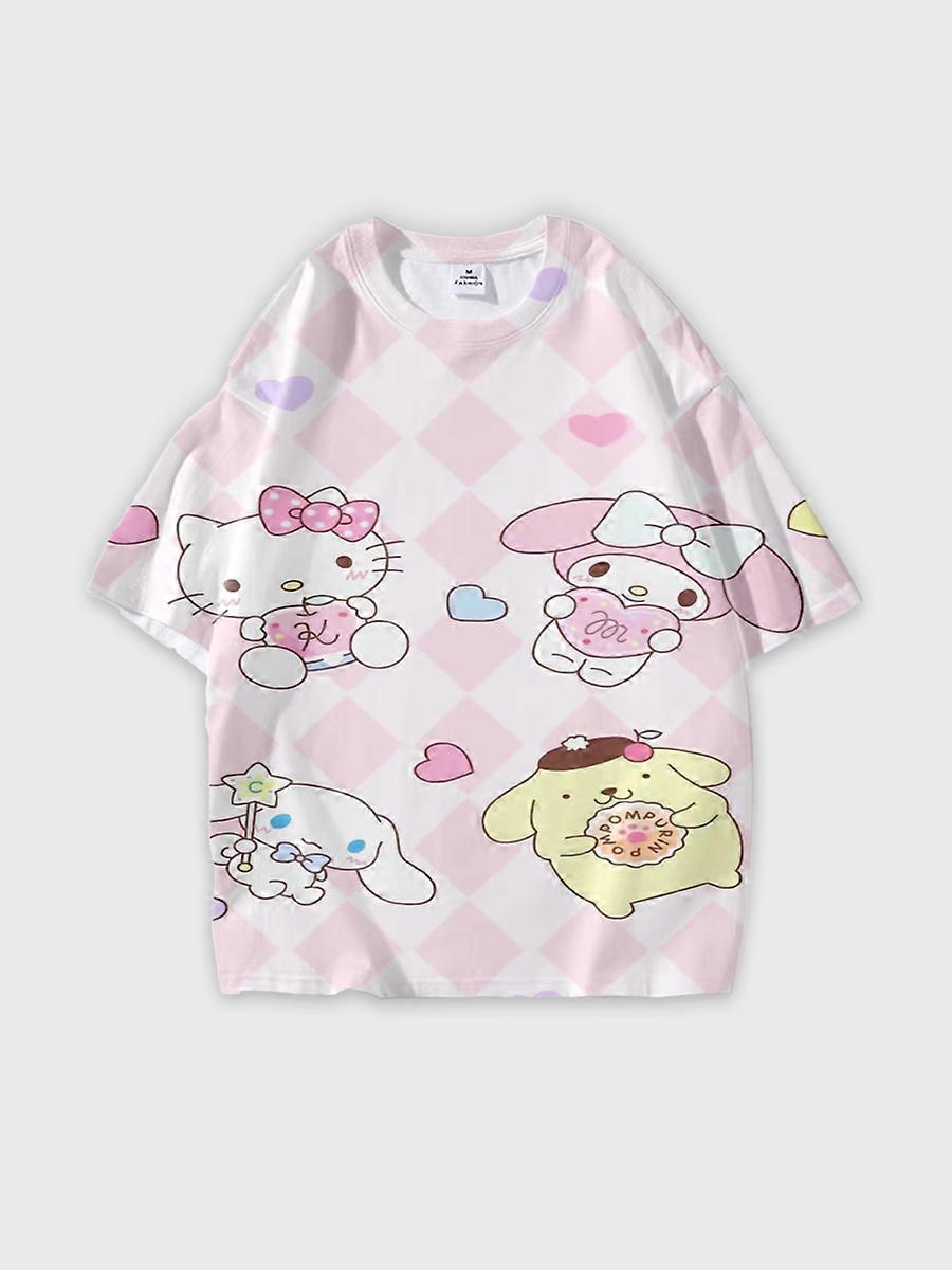 T-shirt round neck Cartoon Pattern loose short sleeve E1294