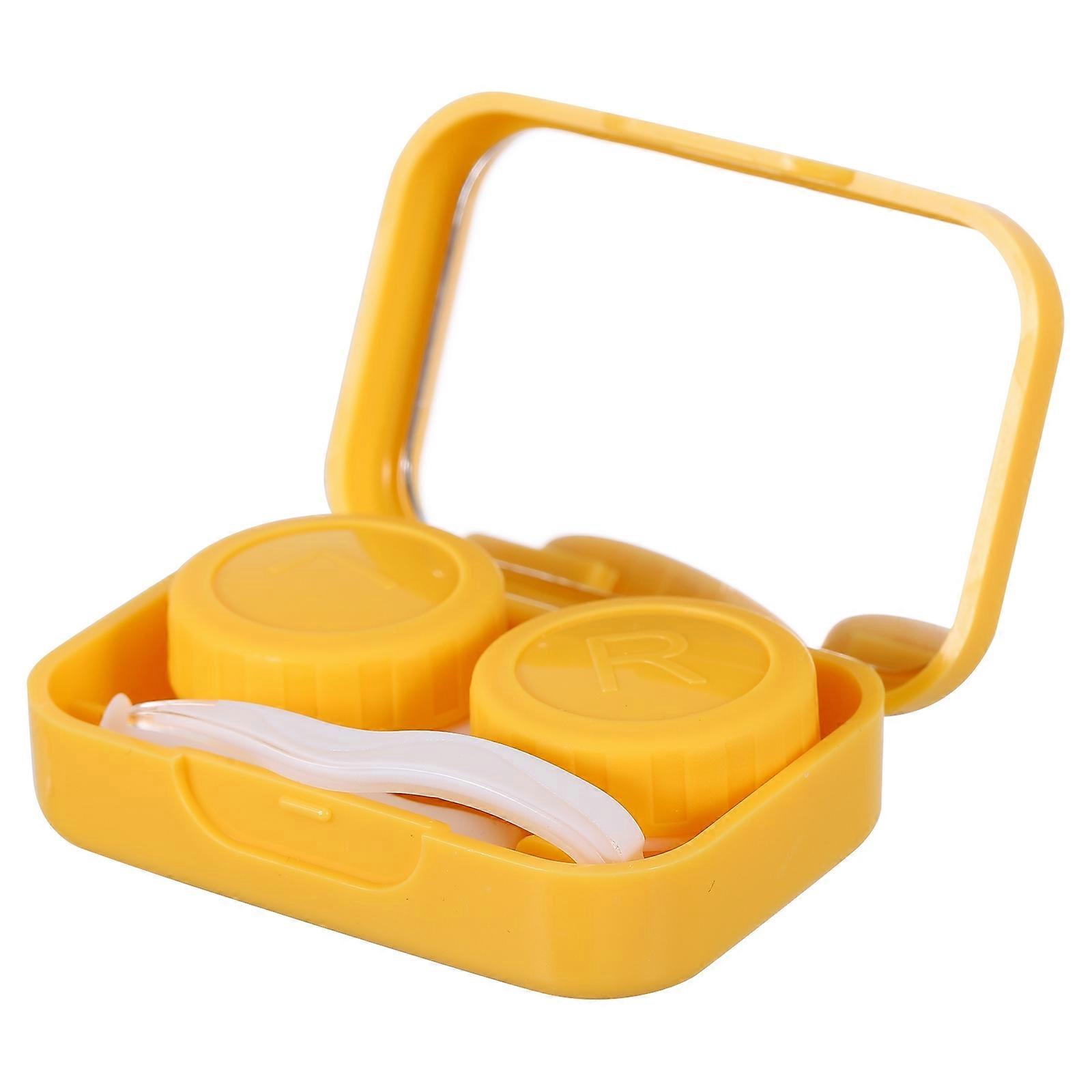 Portable Lens Boxes 1 Set 4Pcs Small Lenses Organizer For Travel And Outdoor Activities Yellow With Mirror Functionality