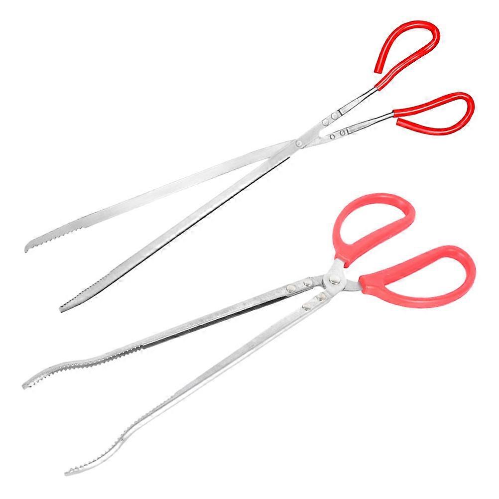 2pcs Long Handled Stainless Steel Crab Tongs for Kitchen Aquarium Use Snake Catcher Grabber Reptile Feeding Tongs Garbage Clips