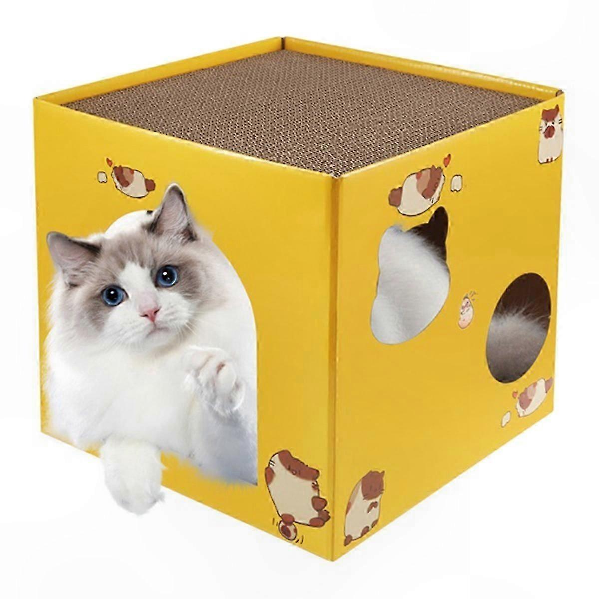 Cat Playhouse with Scratch Pads Corrugated Bed for Felines