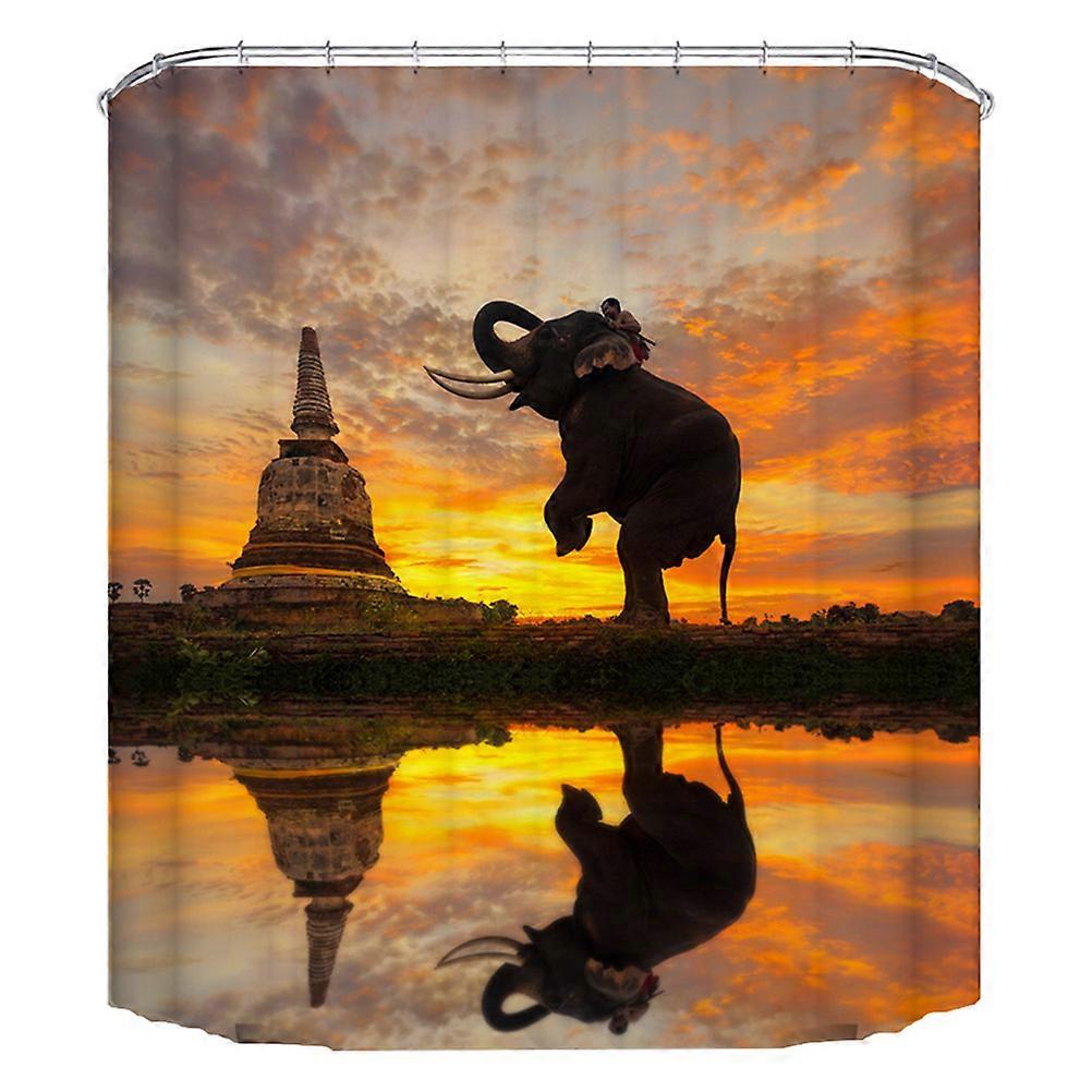Practical Multi Color Shower Curtain With Creative Elephant Print Ideal For Use 150x180cm 1Pack