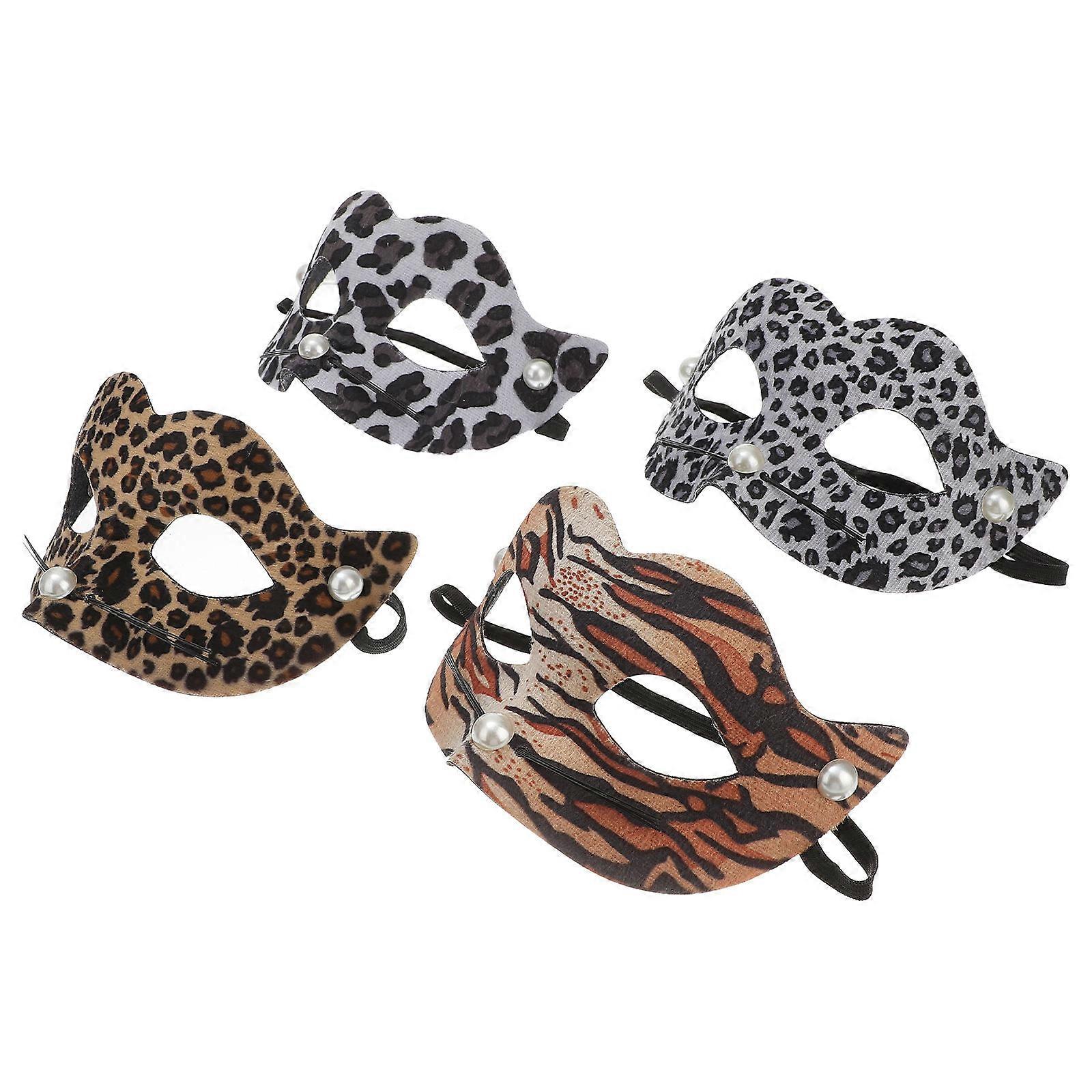 4pcs PVC Animal Half Masks for Masquerade Party, Leopard Print Costume Props for Carnival Fancy Dress Ball, Skin Safe Retro Style Decorative Masks