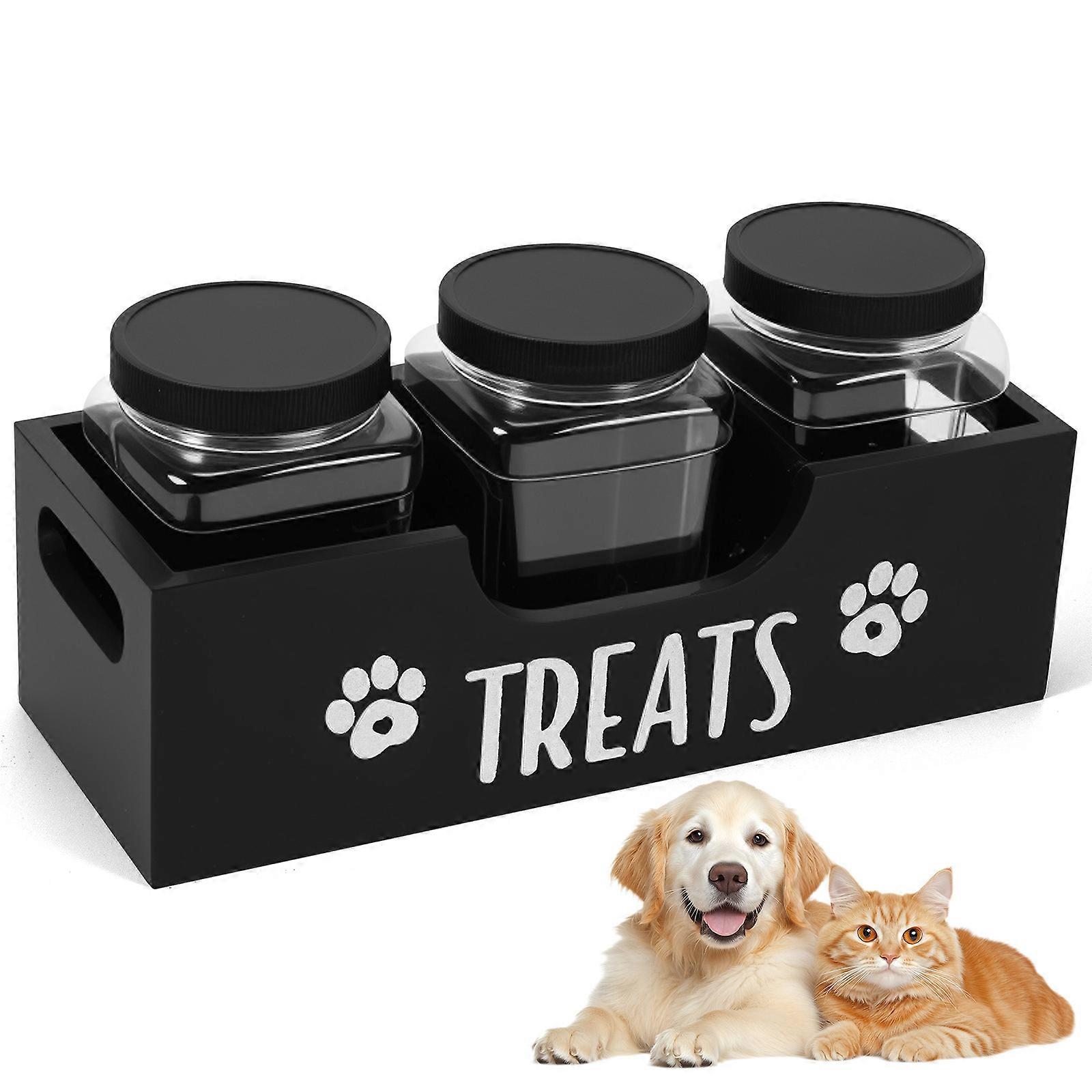 Pet Snack Storage Box - 3 Jars - Black
