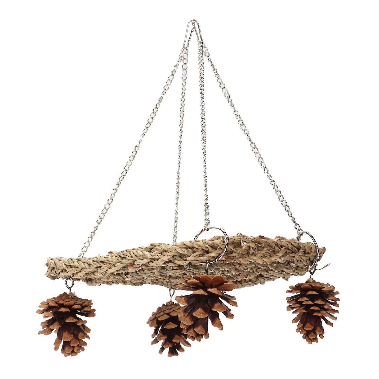 Bird Seagrass Swing, Toy Safe Healthy Handmade Toy Trapeze Swing Boredom Boredom Feeding Wall with Pinecone Chains Climbing Hammock Perch