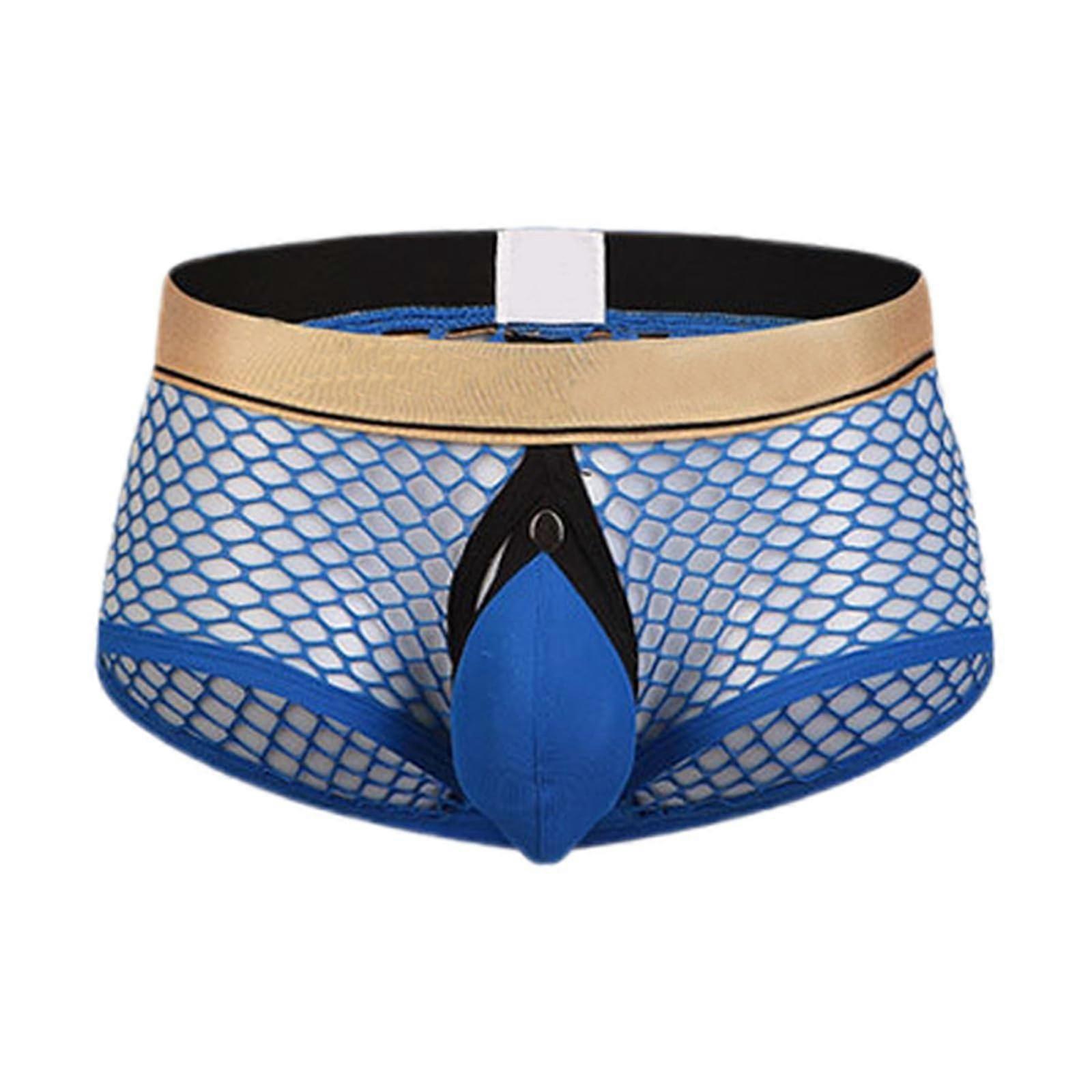 Men's String Exotic Triangle Slips Blue S with Strap Details, Hand Wash Recommended, Year-Round Comfort
