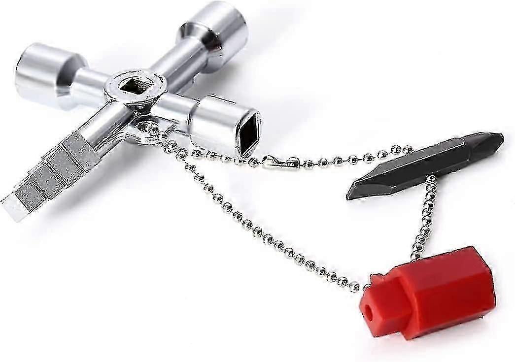 Versatile 4-in-1 Key Wrench Tool - Includes Circle, Tri, and Square Heads (Silver Finish)