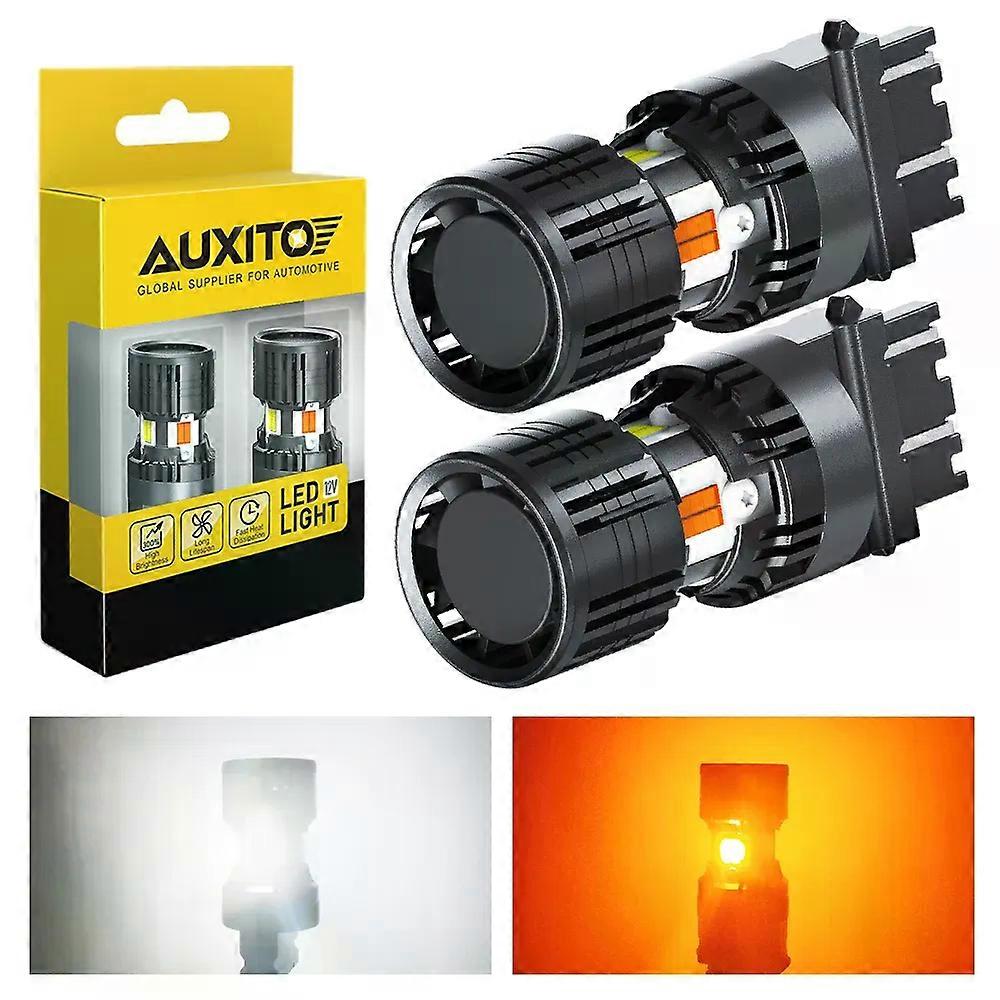 2Pcs Canbus T25 3157 P27/7W LED Switchback Turn Signal Lights DRL No Hyper Flash Dual Color Amber White With Cooling Fan