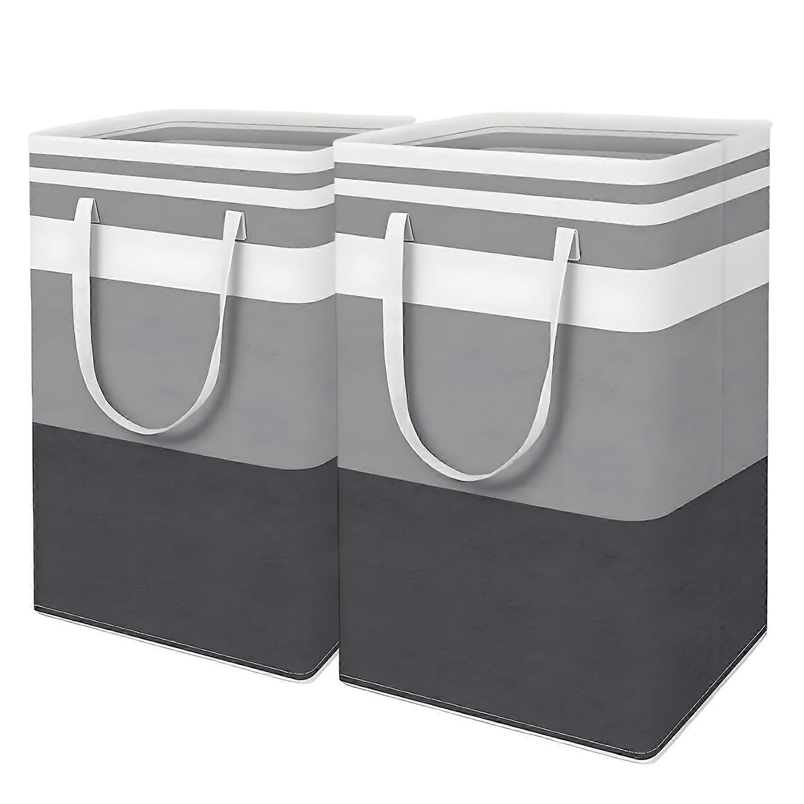 Laundry Basket 2 Pack, 75L Large Grey Collapsible Hamper with Handles for Dirty Clothes Storage Bags