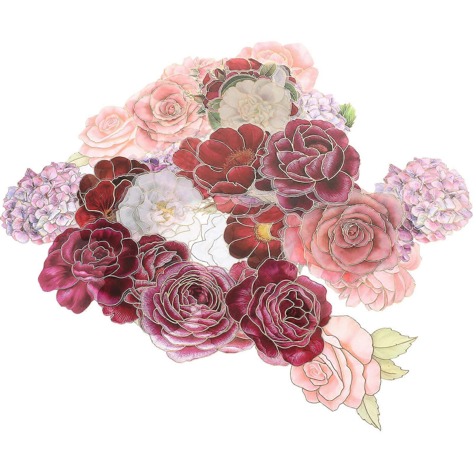 Floral Stickers Set Flower Decals for Suitcase Pet Material Assorted Color for Diy Creation 50Pcs