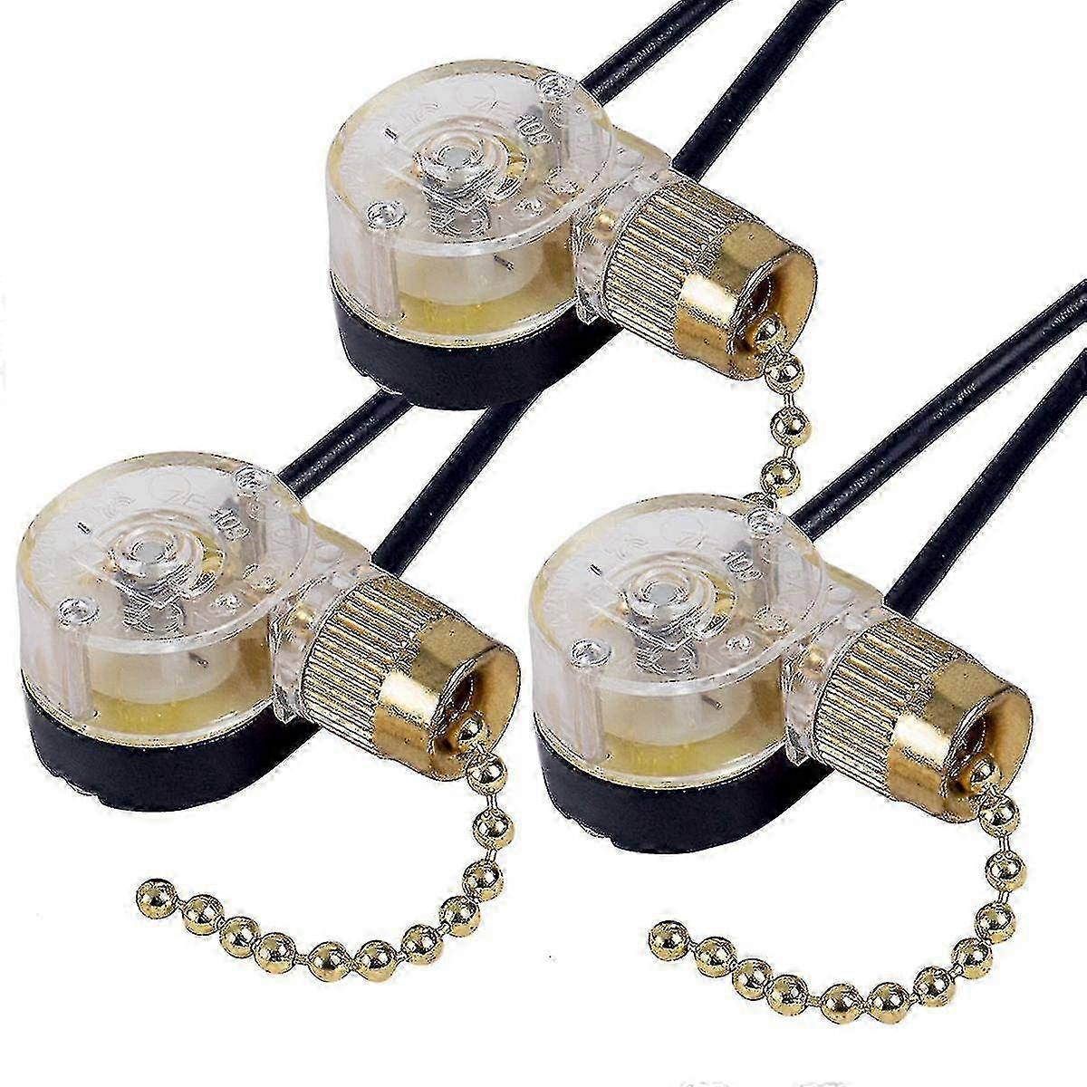 3-Pack Brass Ceiling Fan Pull Chain Switch Replacement ZE-109 Compatible with Most Fan Models