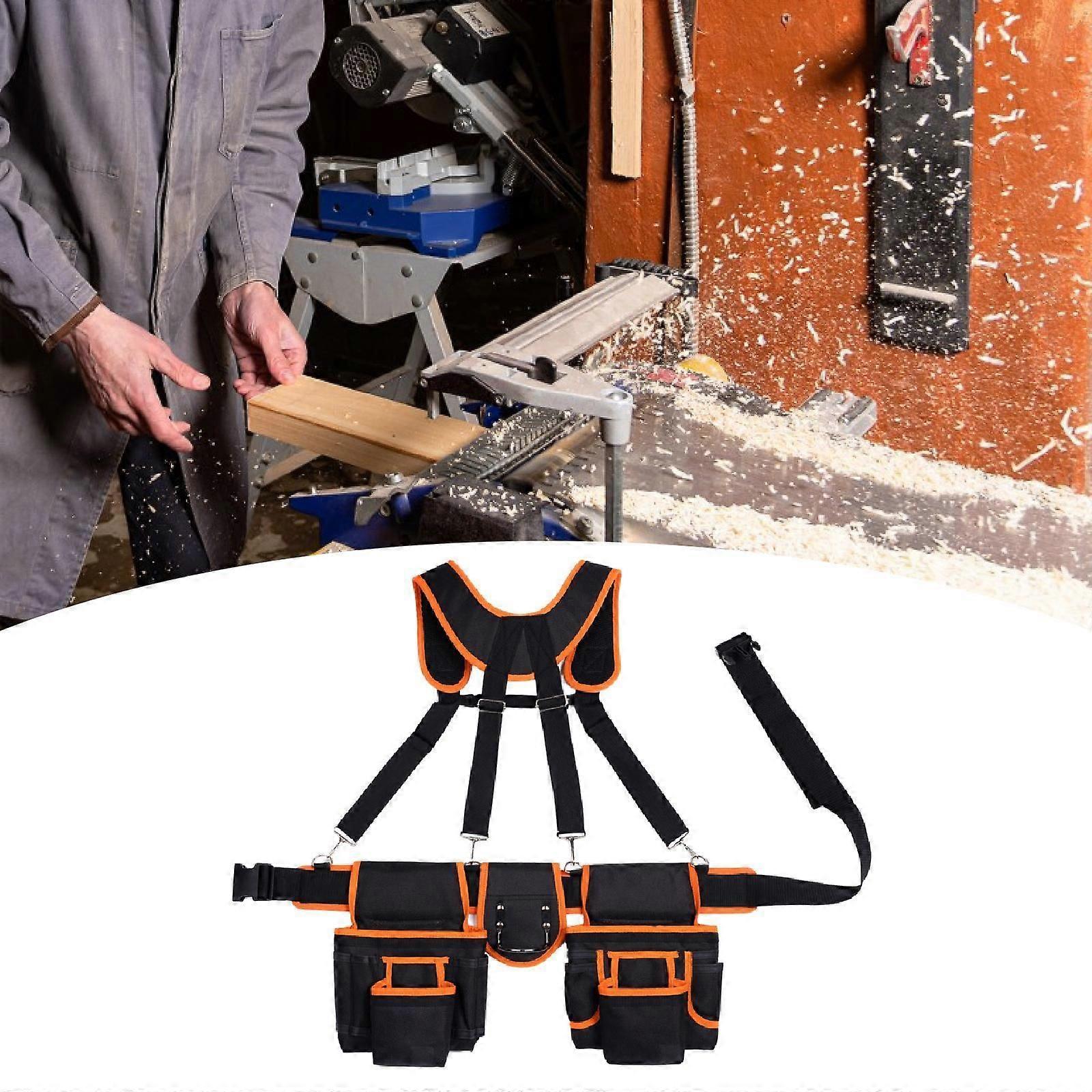 Tool Belt With Suspenders,Multi-Functional Adjustable Waist Tool Belt Heavy Duty Tool Organizer Suitable for Electrician, Framers, Carpenter, Construc