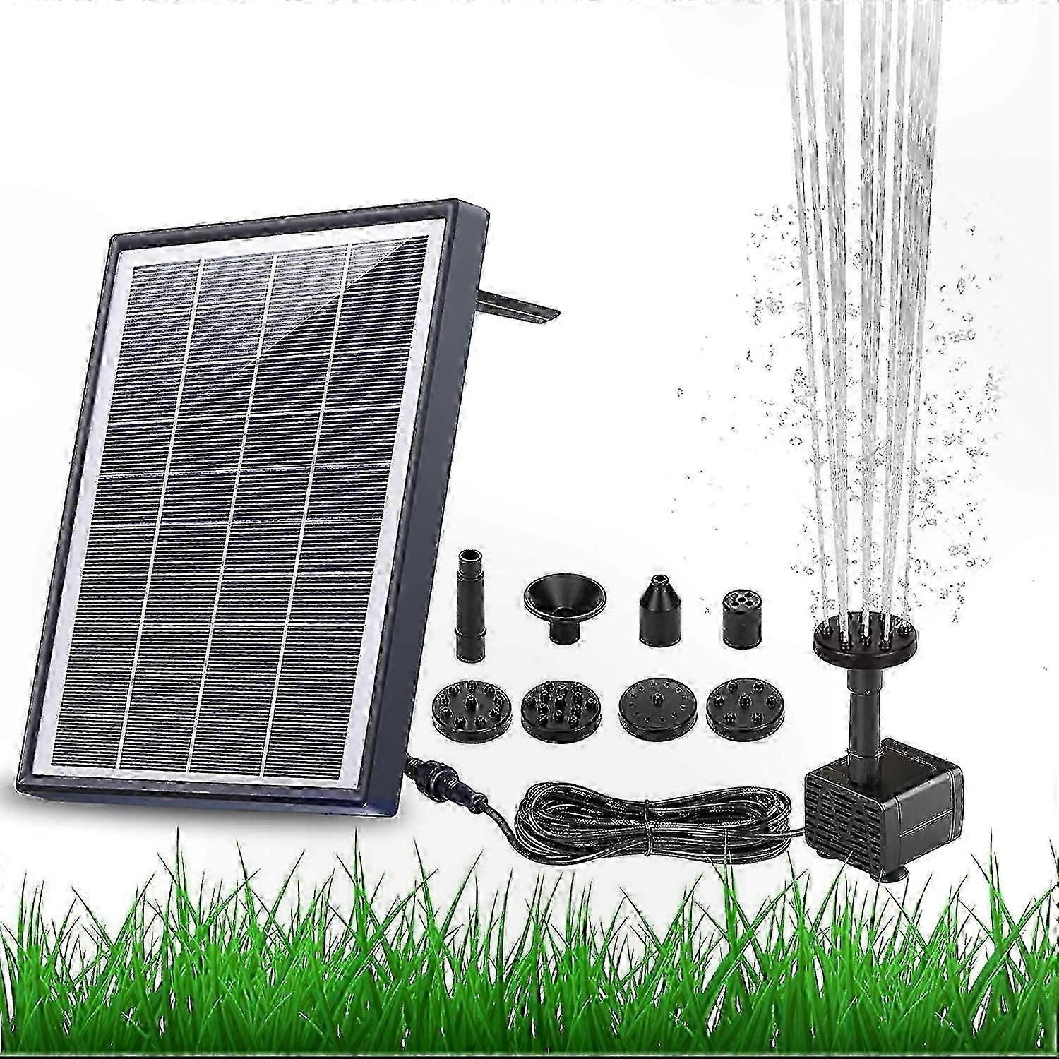 Solar Fountain Pump with 6 Nozzle Options, 1500mAh Rechargeable Battery for Gardens, Bird Baths, Fish Tanks, and Ponds