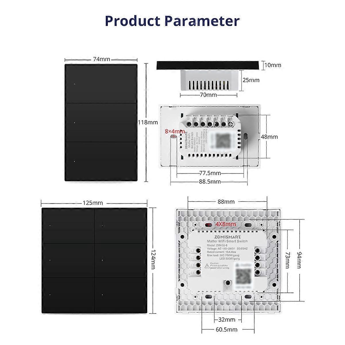 Matter WiFi Smart Switch Wandleuchte Schalter Smart Control Gangs Taste für APP 4 Gangs
