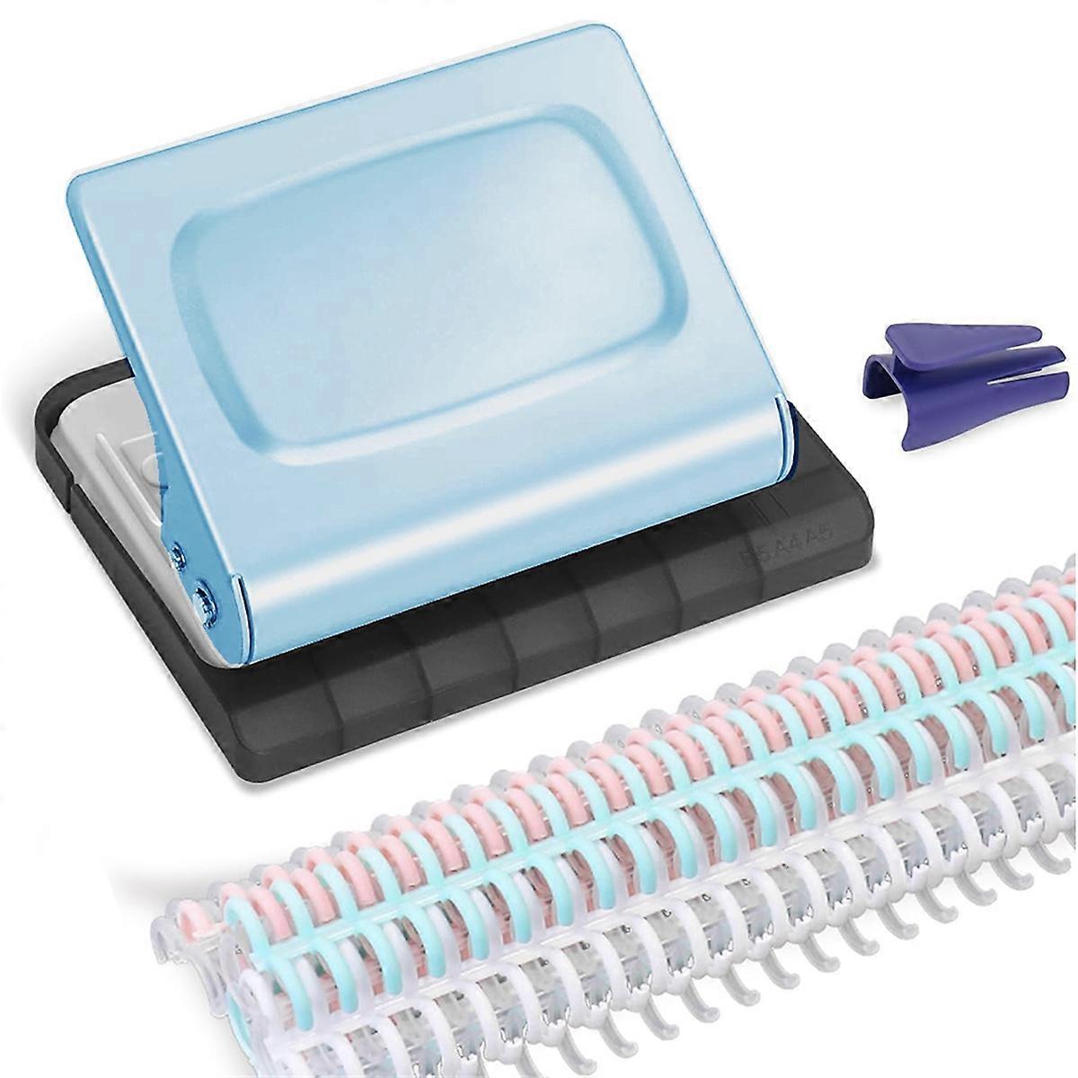 10 Hole Punch Binding Machine for Planners, with 10 Multi-Color Binder Rings, 30 Holes on A4, 20 Holes on A5 Blue