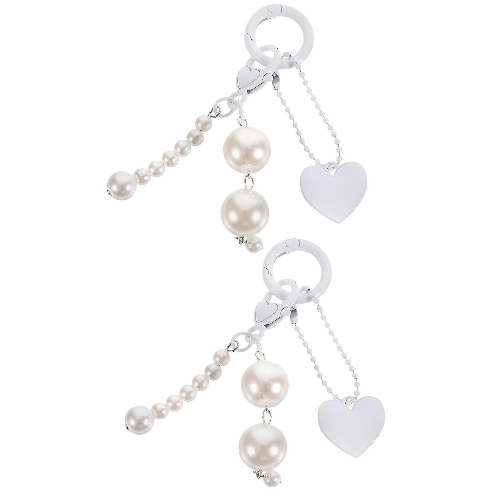 Heart Shaped Metal Keychain with Assorted Color Charm for Decoration Use and Gift Ideas 2 Pieces