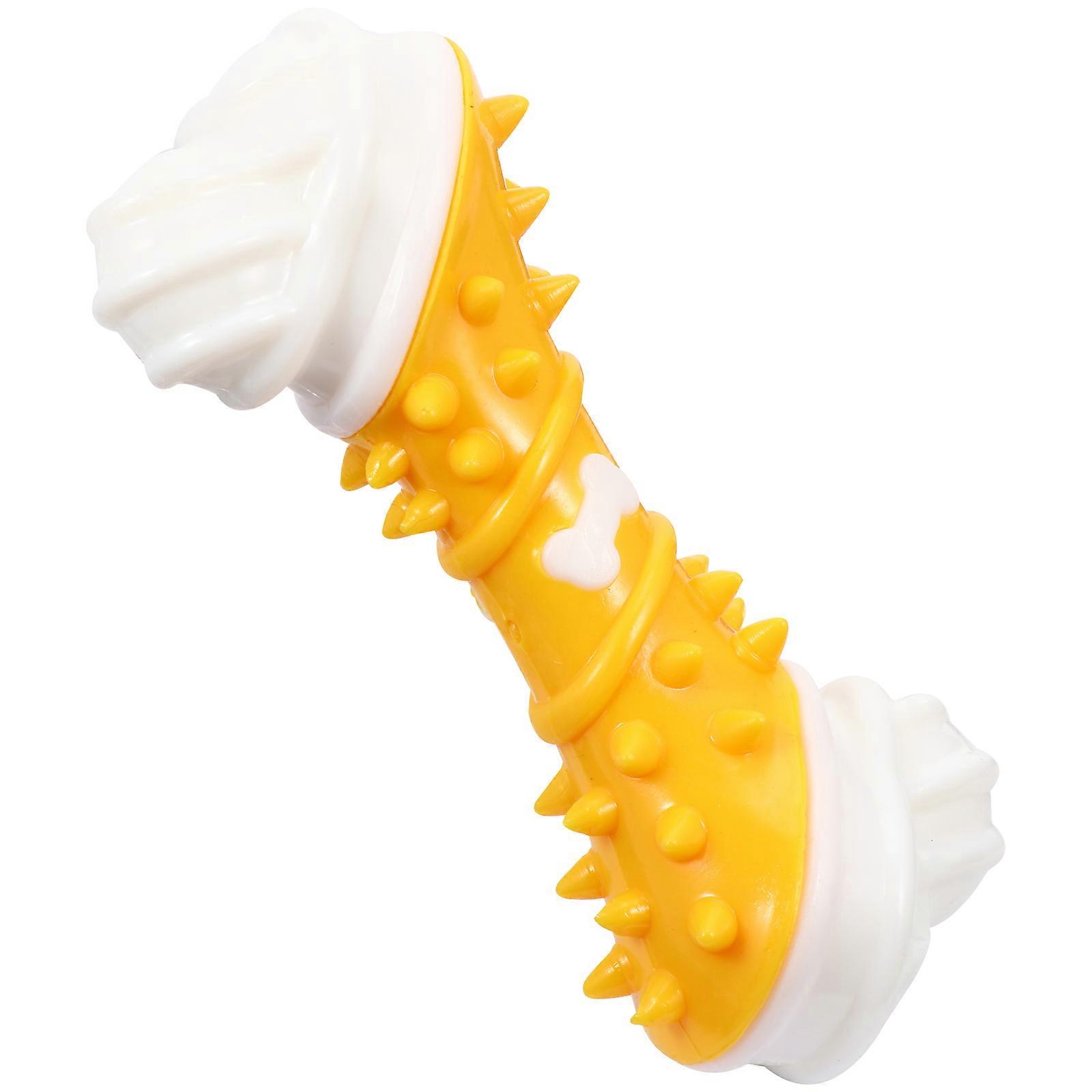 Yellow Dog Bone Chew Toy Made of TPR for Playing Safe and Durable with Teeth Cleaning Features 7.5 Inches